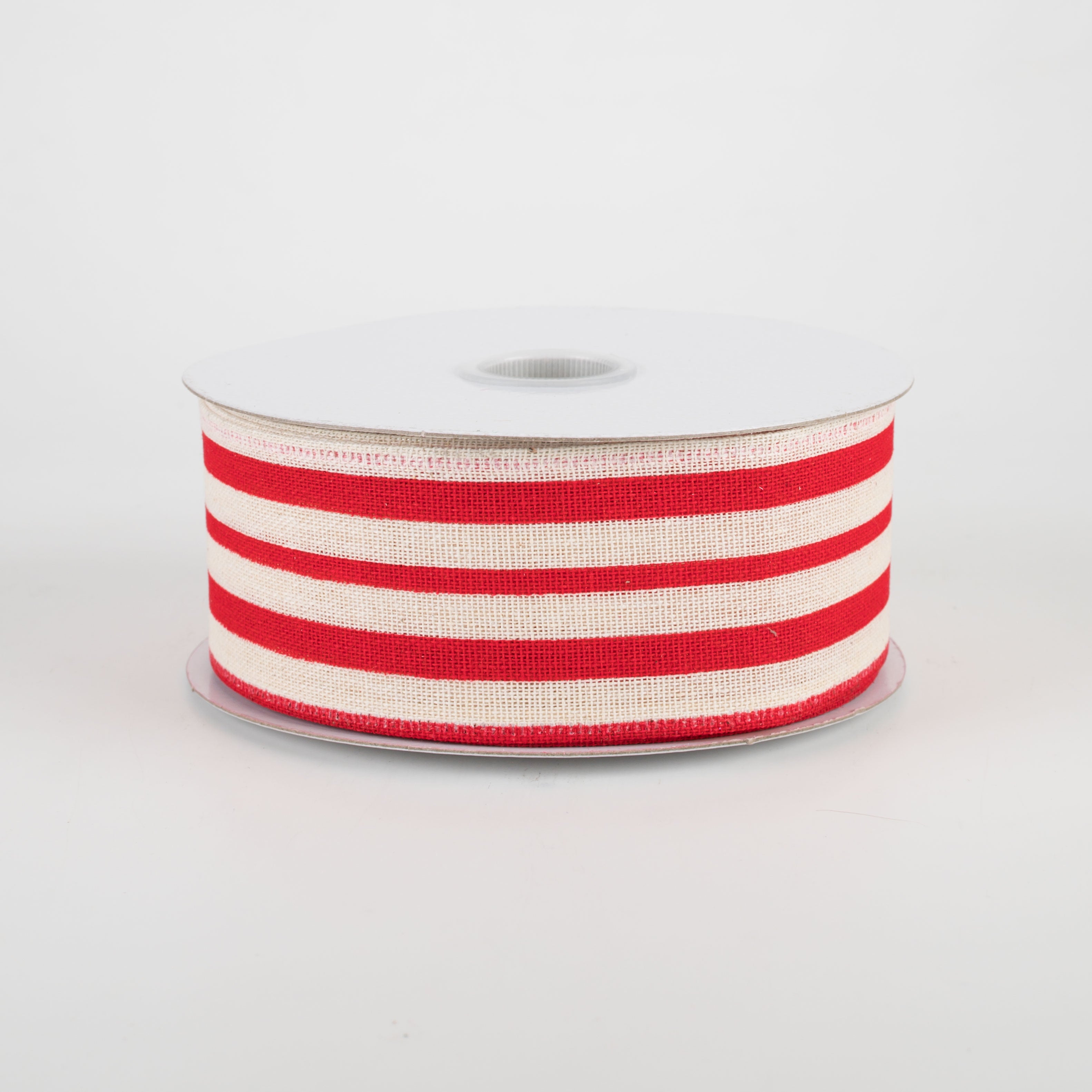 1.5" Vertical Variated Stripes Ribbon: Ivory & Red (10 Yards)