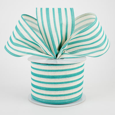 2.5" Vertical Variated Stripes Ribbon: Ivory & Teal (10 Yards) Lifestyle Photo