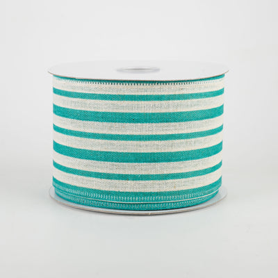 2.5" Vertical Variated Stripes Ribbon: Ivory & Teal (10 Yards)