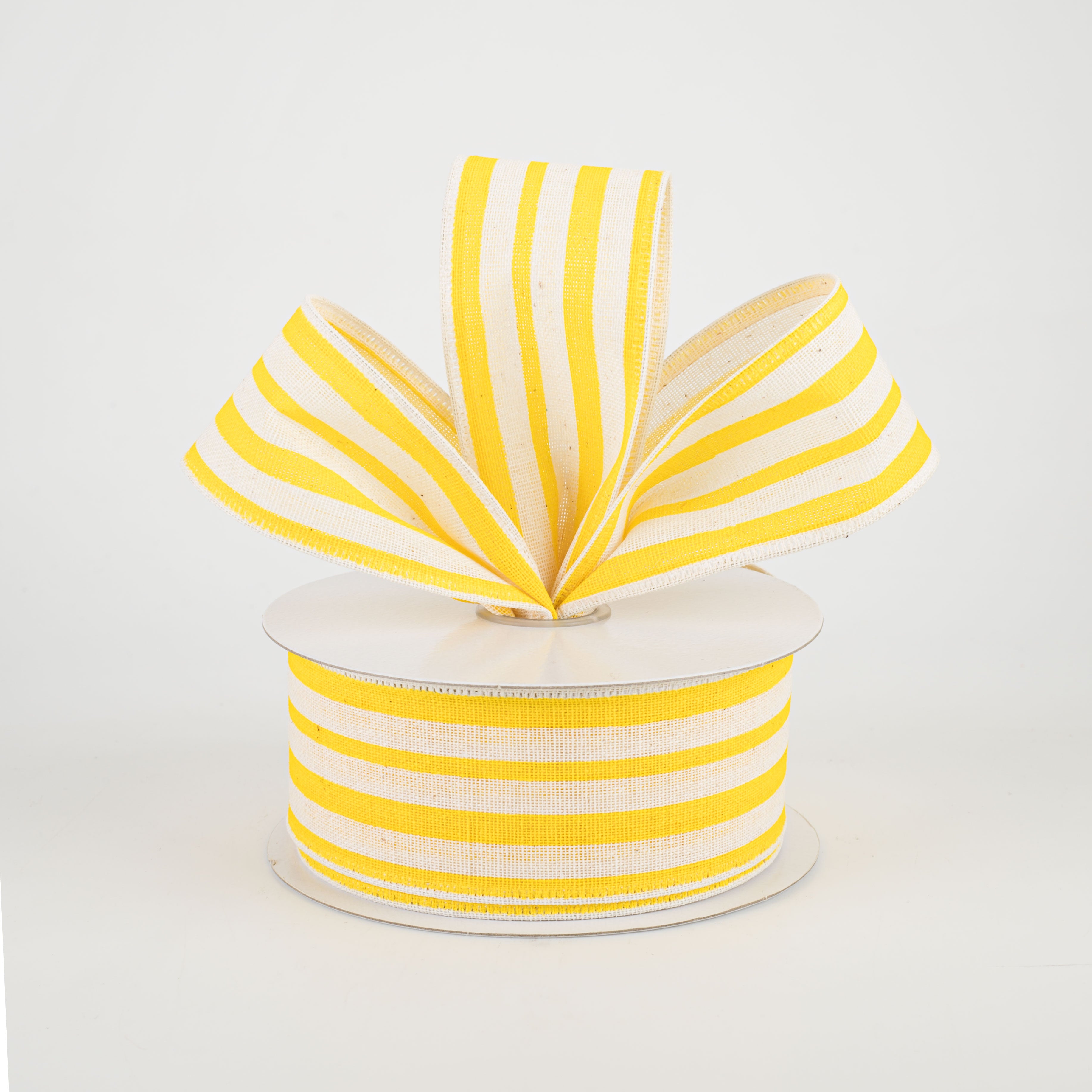 1.5" Vertical Variated Stripes Ribbon: Ivory & Yellow (10 Yards) Lifestyle Photo