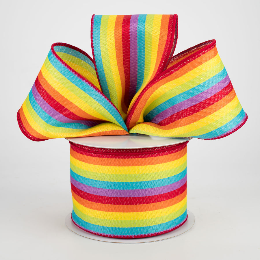 2.5" Vertical Woven Stripes Ribbon: Rainbow (10 Yards) Lifestyle Photo