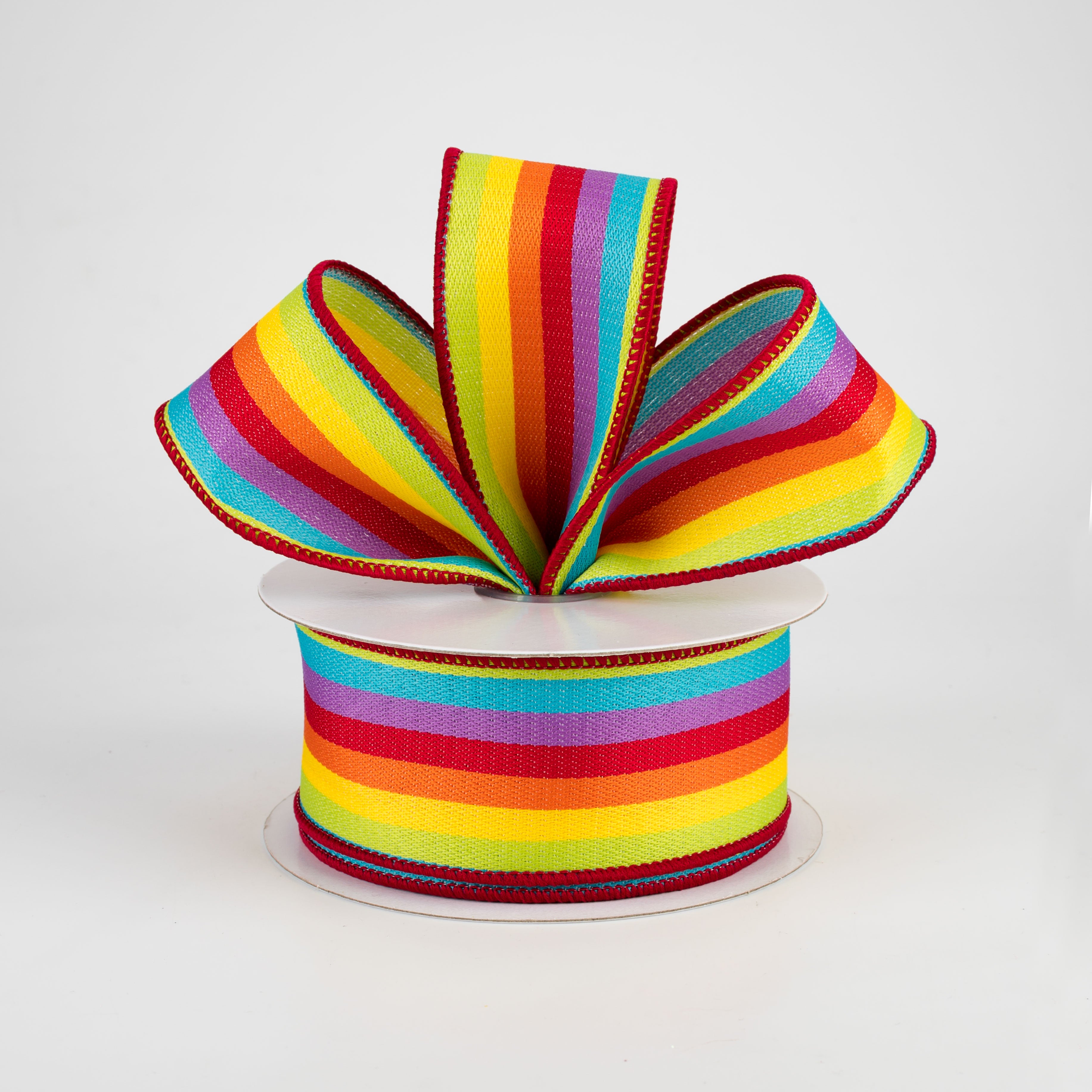1.5" Vertical Woven Stripes Ribbon: Rainbow (10 Yards) Lifestyle Photo
