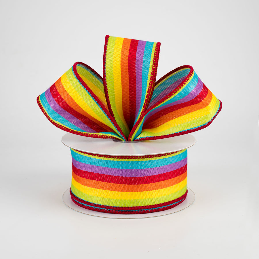 1.5" Vertical Woven Stripes Ribbon: Rainbow (10 Yards) Lifestyle Photo
