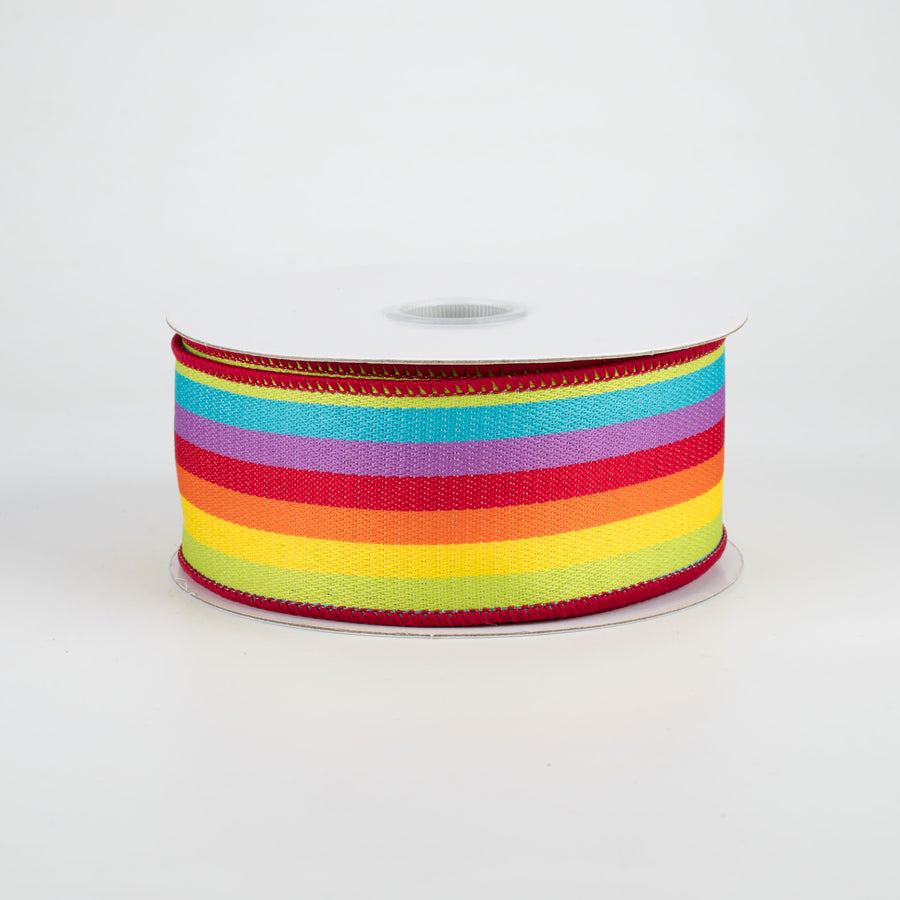 1.5" Vertical Woven Stripes Ribbon: Rainbow (10 Yards)
