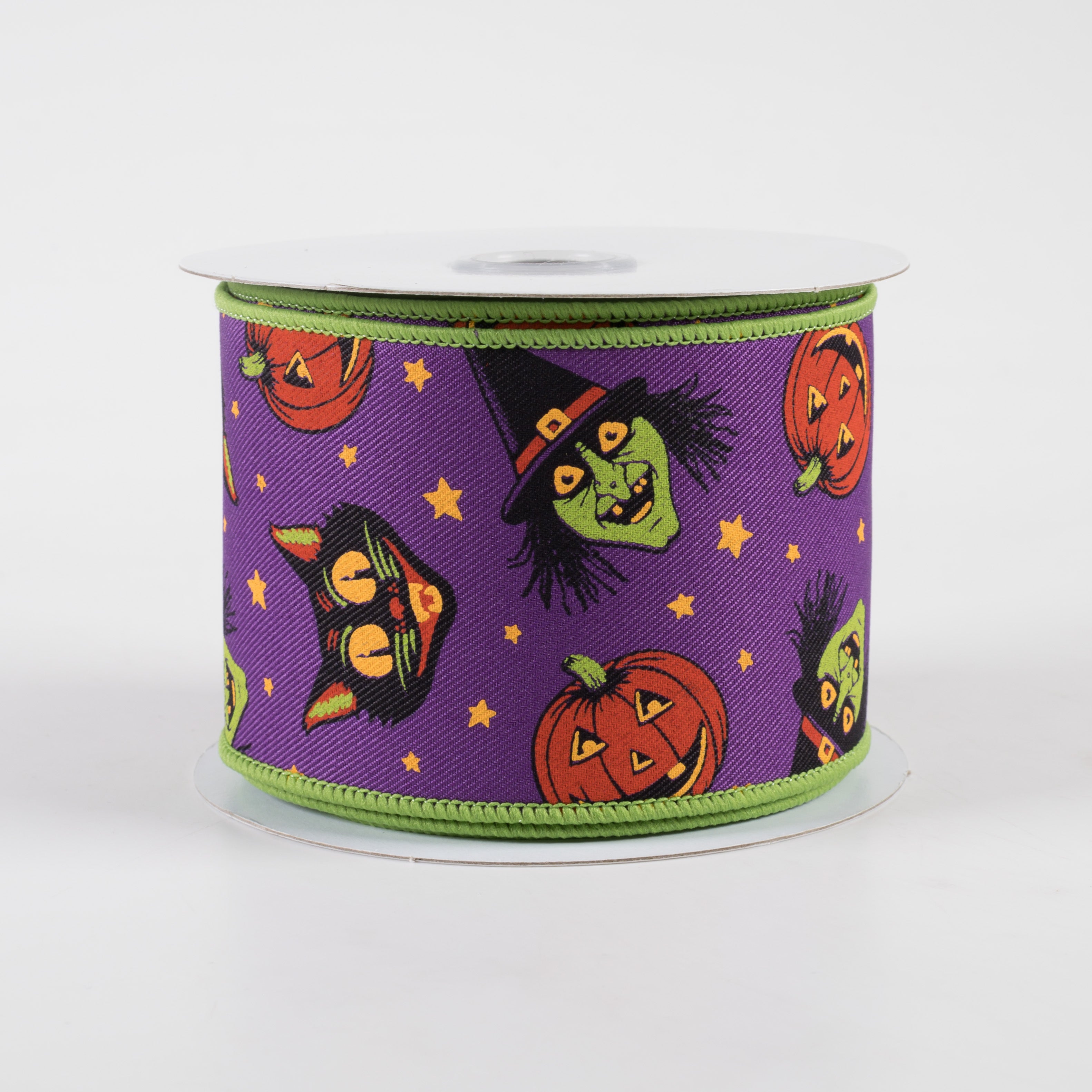 2.5" Vintage Cat, Witch, Jack-O-Lantern Ribbon: Purple (10 Yards)