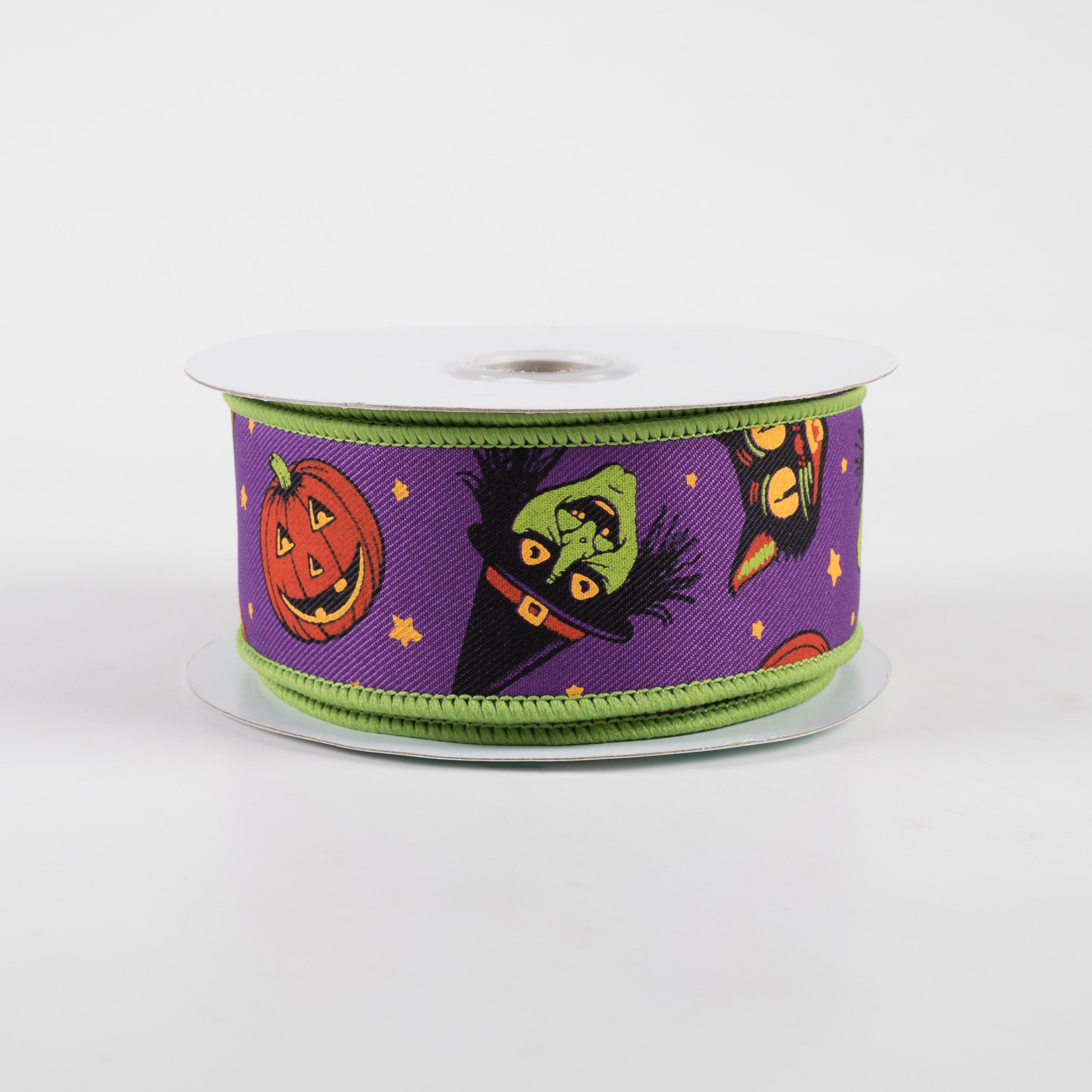 1.5" Vintage Cat, Witch, Jack-O-Lantern Ribbon: Purple (10 Yards)