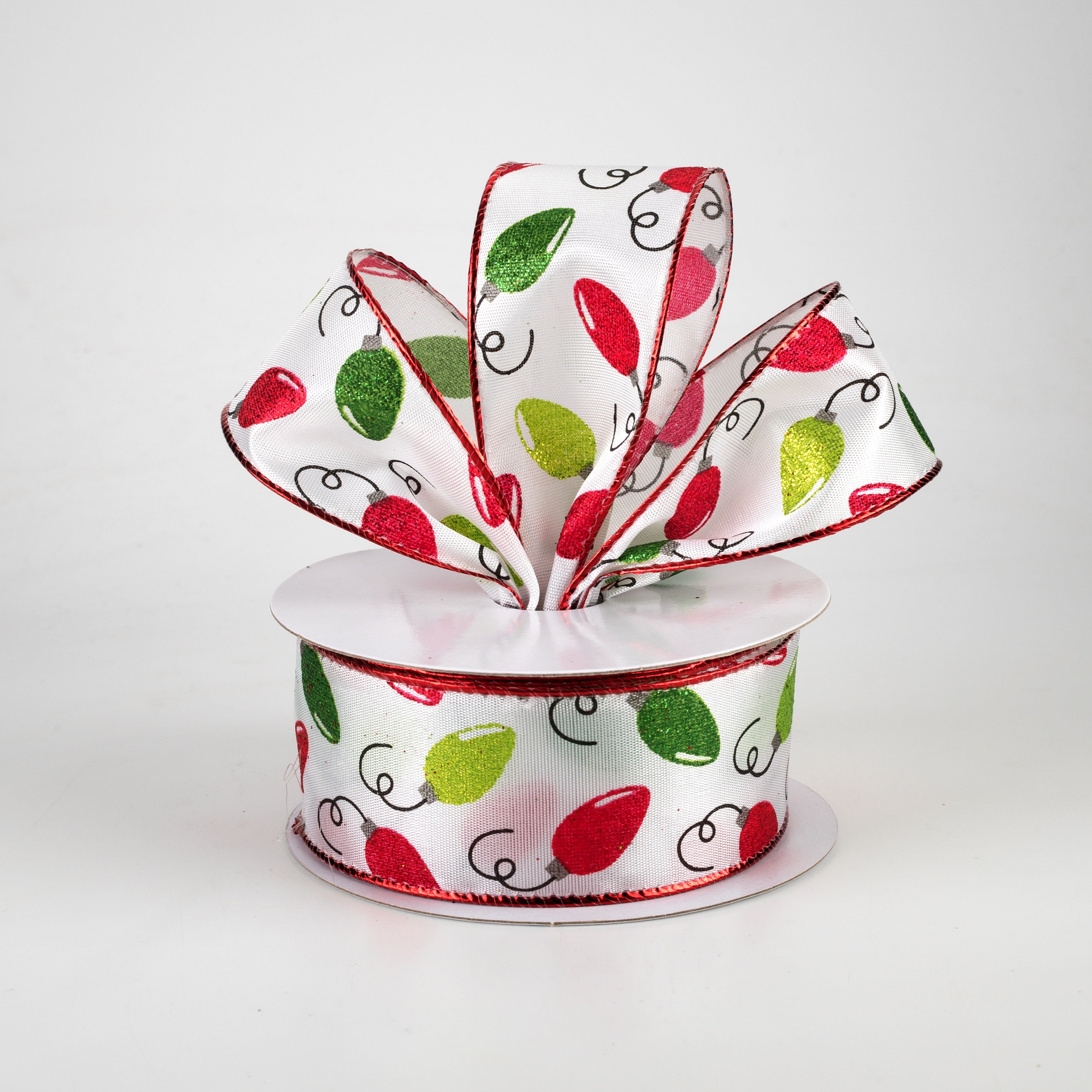 1.5" Vintage Christmas Lights Ribbon: Red, Emerald, Lime (10 Yards) Lifestyle Photo