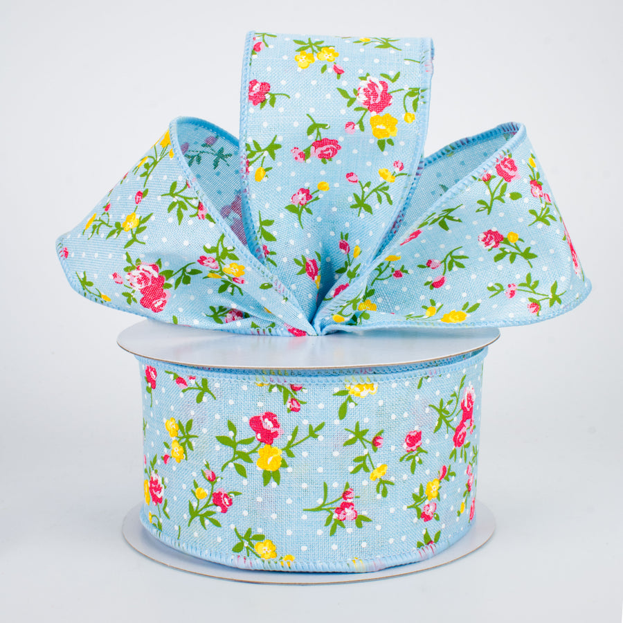 2.5" Vintage Floral Dots Ribbon: Pale Blue (10 Yards) Lifestyle Photo