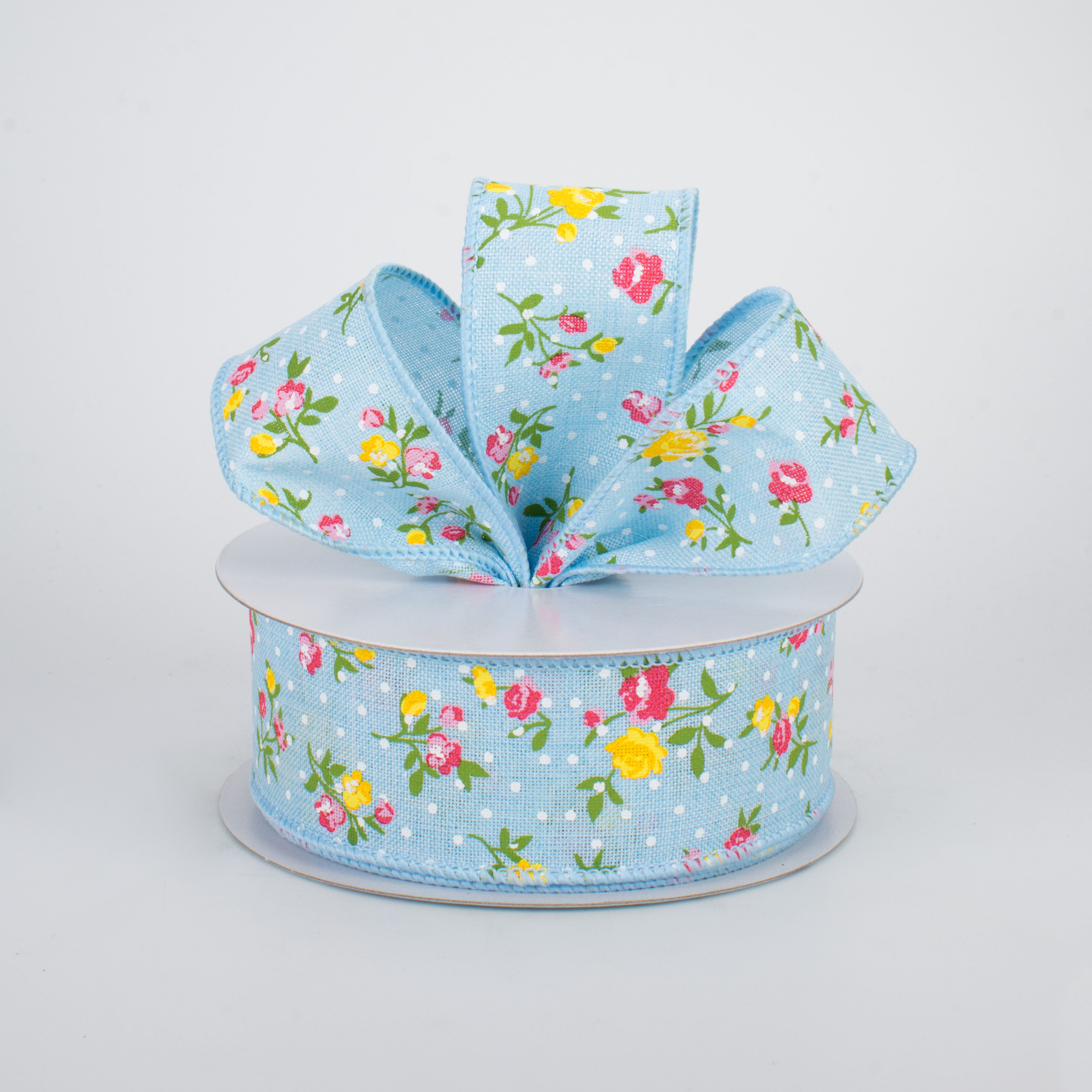 1.5" Vintage Floral Dots Ribbon: Pale Blue (10 Yards) Lifestyle Photo