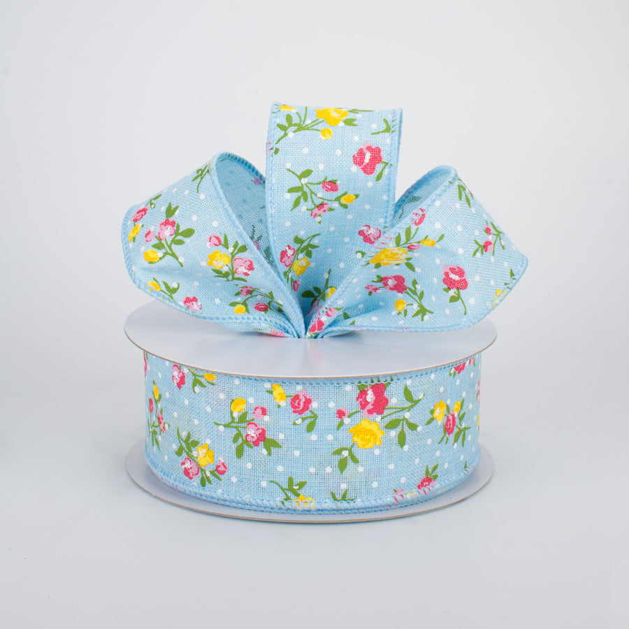 1.5" Vintage Floral Dots Ribbon: Pale Blue (10 Yards) Lifestyle Photo