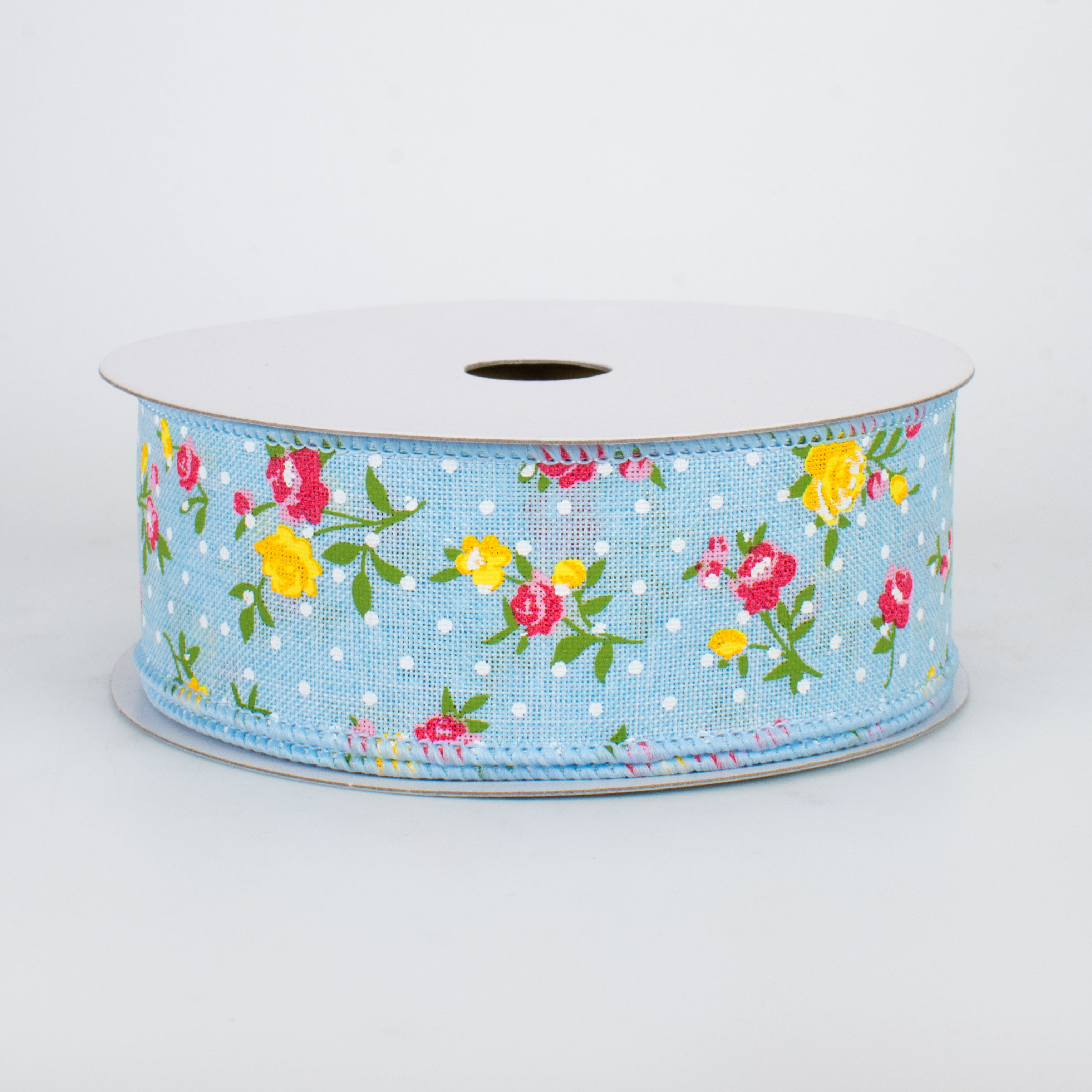 1.5" Vintage Floral Dots Ribbon: Pale Blue (10 Yards)