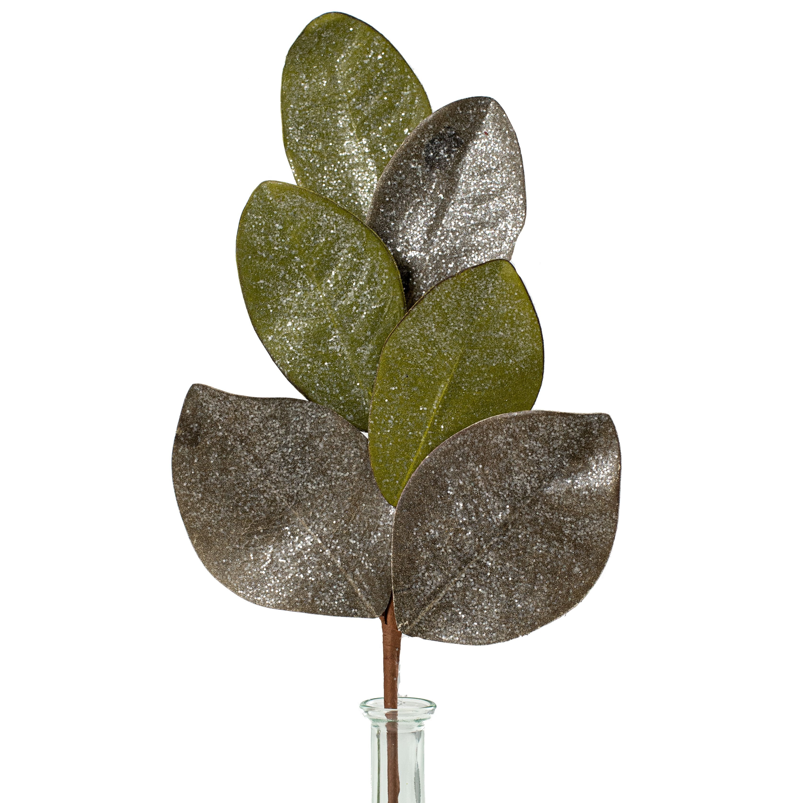 20" Vintage Glitter Magnolia Leaves Pick Item Number: ISB73135