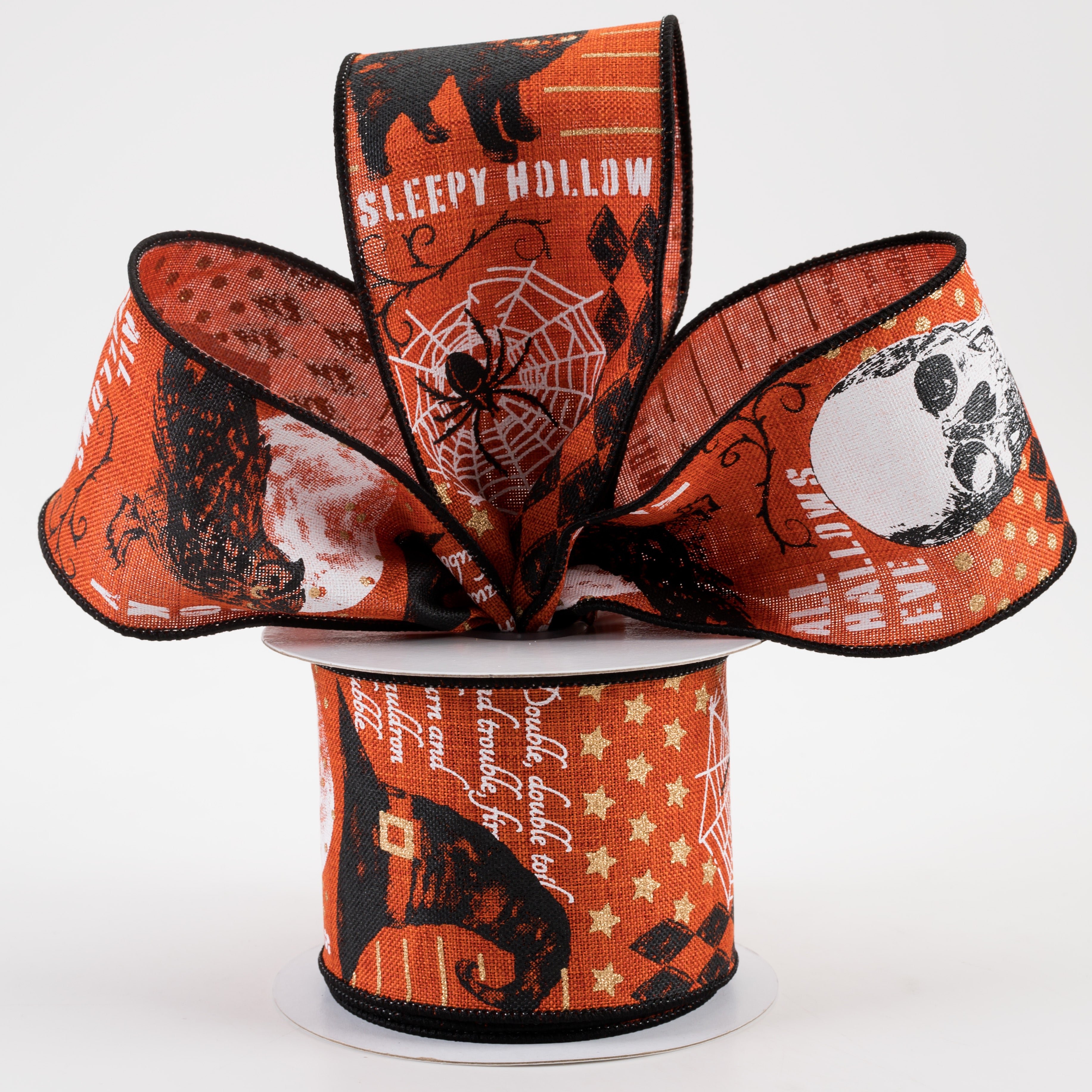 2.5" Vintage Halloween Ribbon: Rust, Black, Gold (10 Yards) Lifestyle Photo