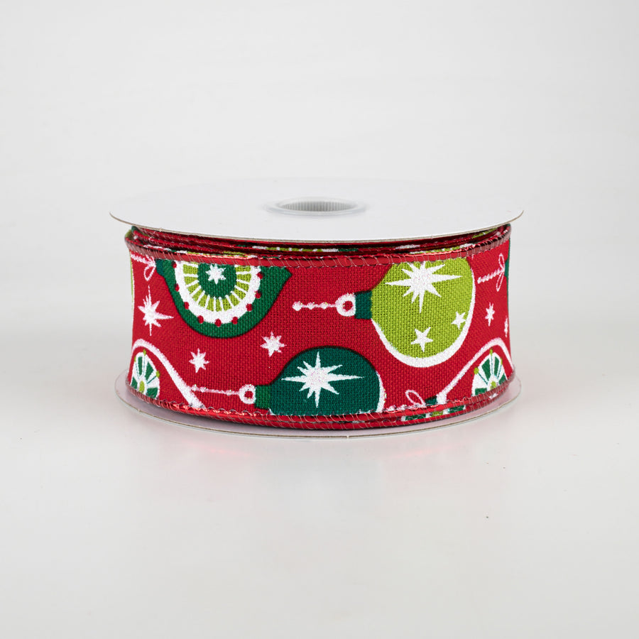 1.5" Vintage Holiday Ornament Ribbon: Red, Emerald, Lime (10 Yards)