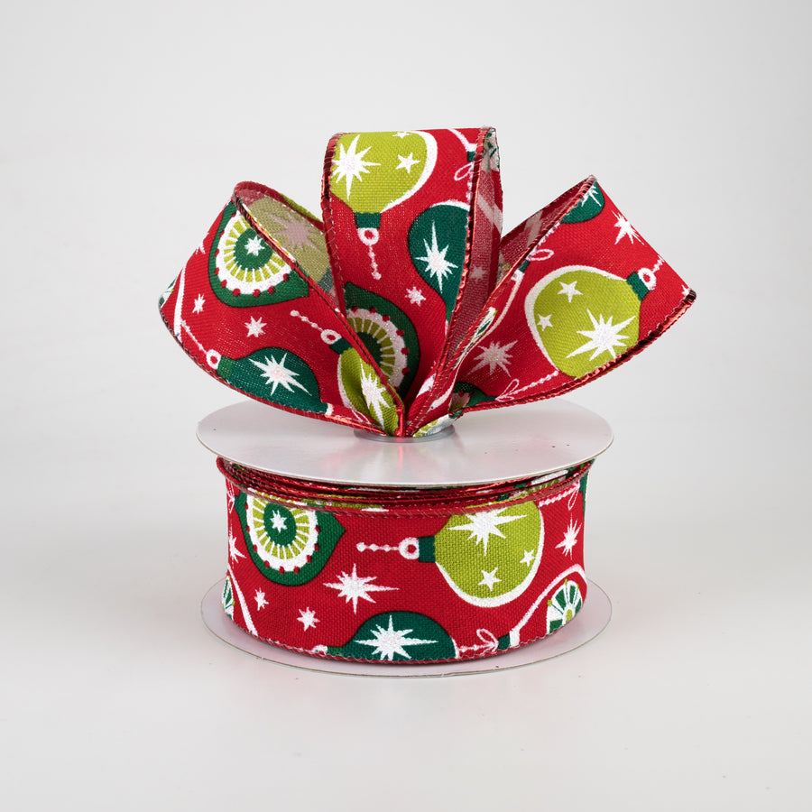 1.5" Vintage Holiday Ornament Ribbon: Red, Emerald, Lime (10 Yards) Lifestyle Photo