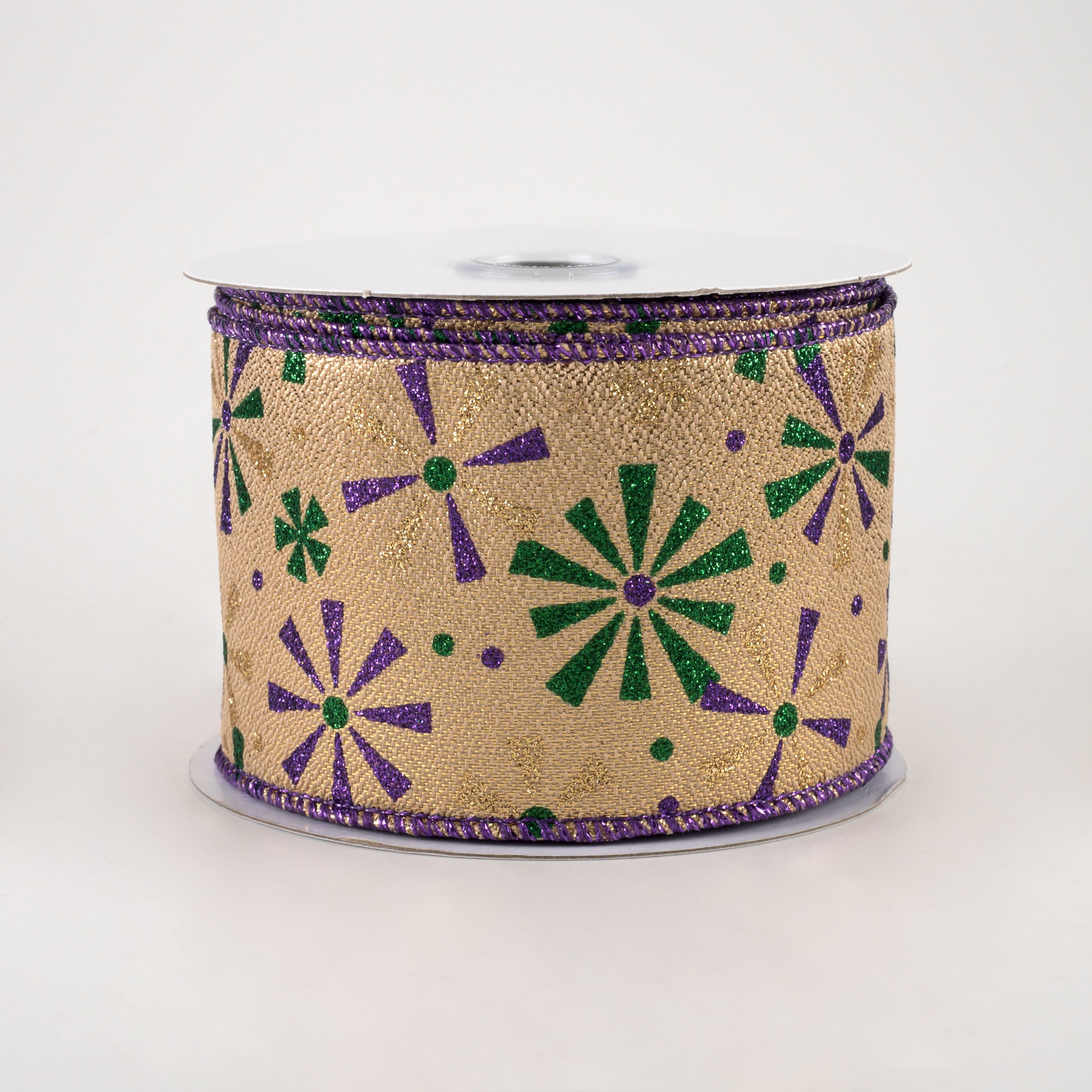 2.5" Vintage Pinwheels Ribbon: Gold Mardi Gras (10 Yards)