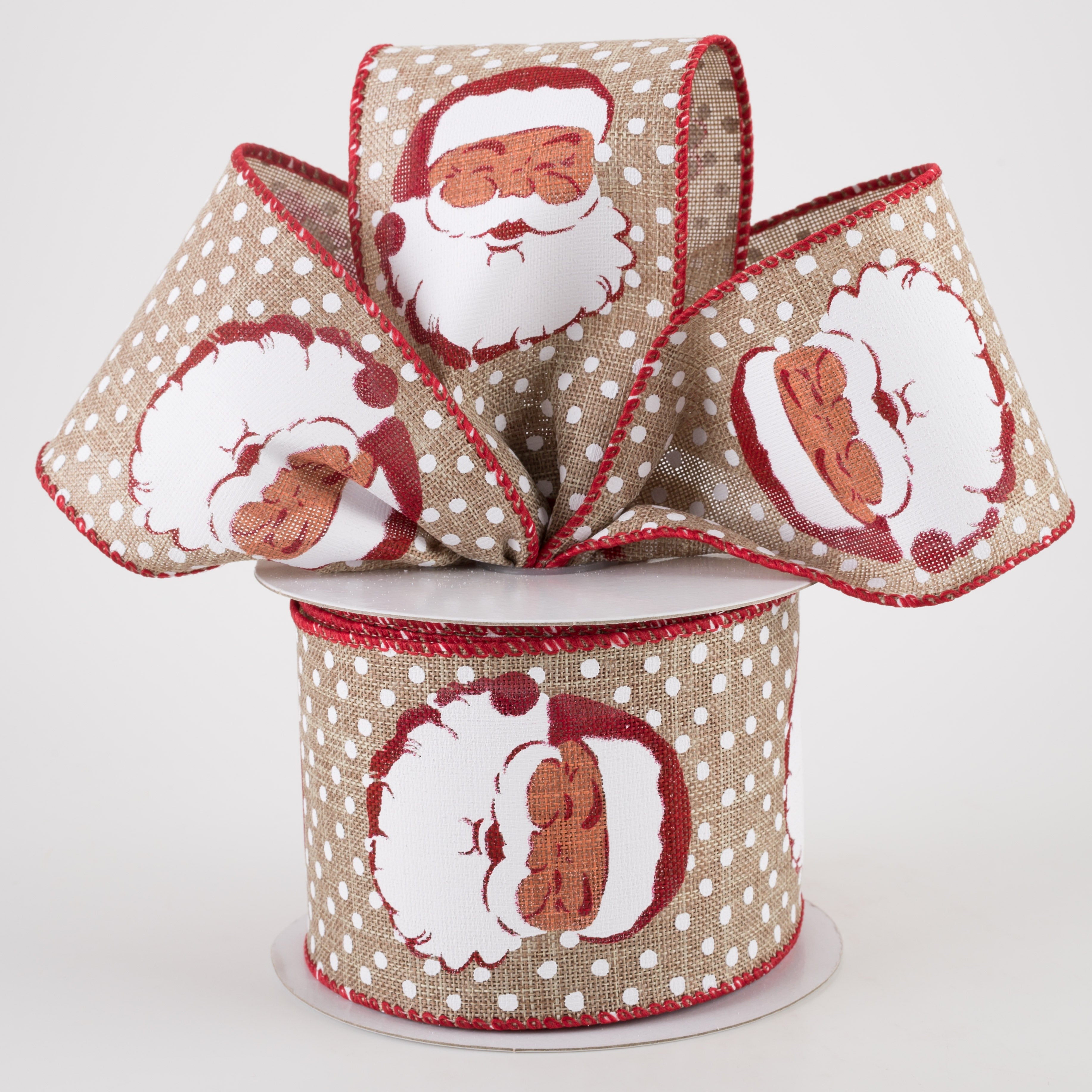 2.5" Vintage Santa Face Polka Dot Ribbon (10 Yards) Lifestyle Photo