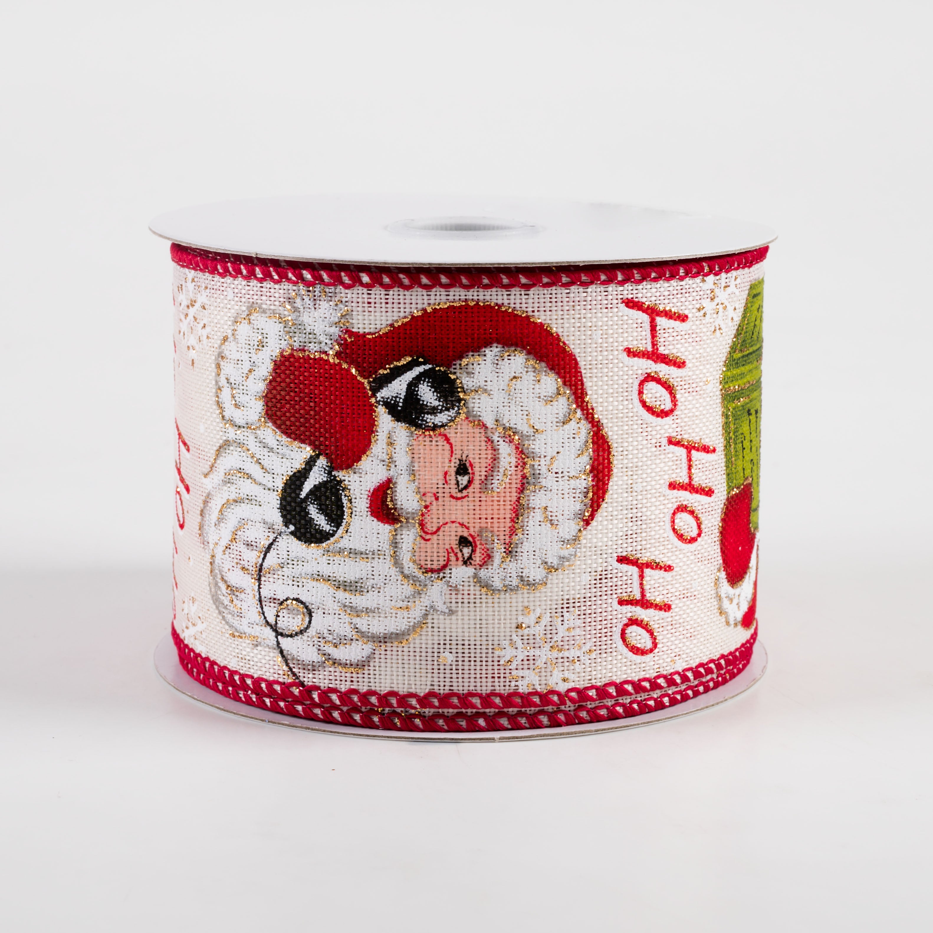 2.5" Vintage Snowflake Santa Ho Ho Ho Ribbon: Ivory (10 Yards) Item Number: 71369-40-18