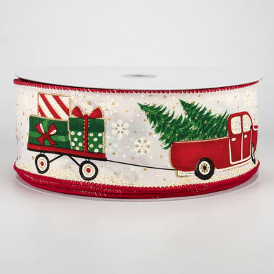 2.5" Vintage Truck Pulling Gift Wagon Ribbon: Cream (50 Yards)