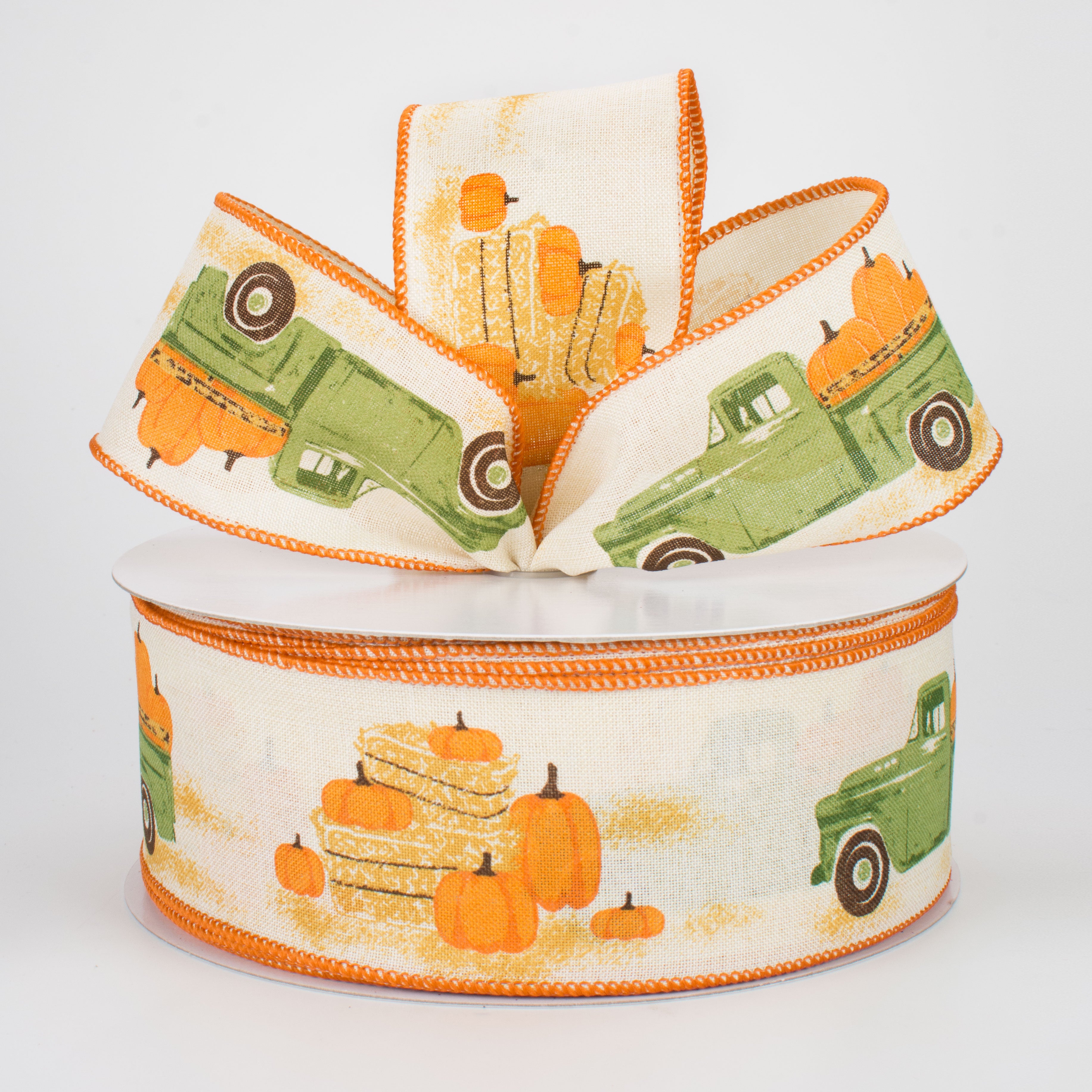 2.5" Vintage Truck With Pumpkins Ribbon: Cream (50 Yards) Lifestyle Photo