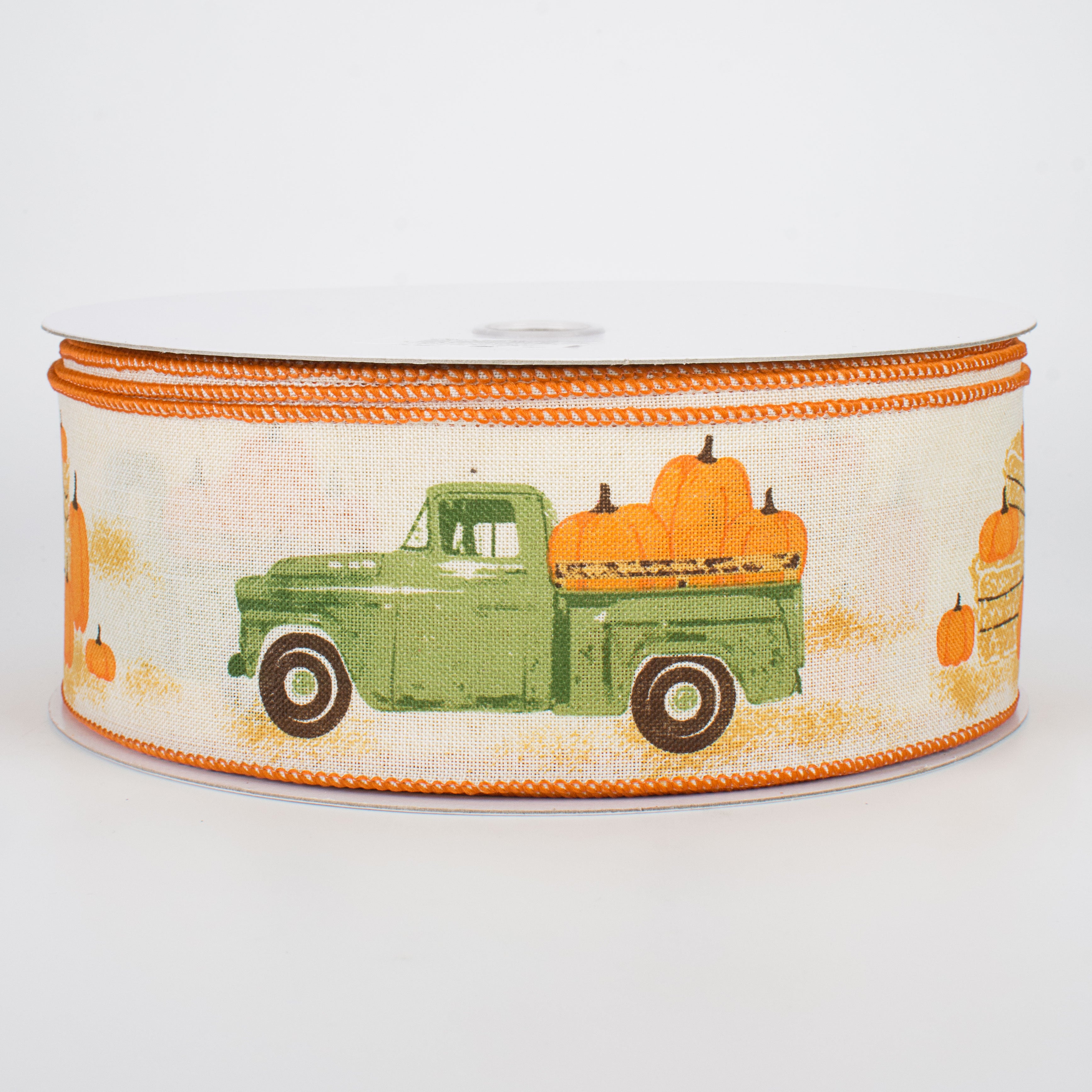 2.5" Vintage Truck With Pumpkins Ribbon: Cream (50 Yards)
