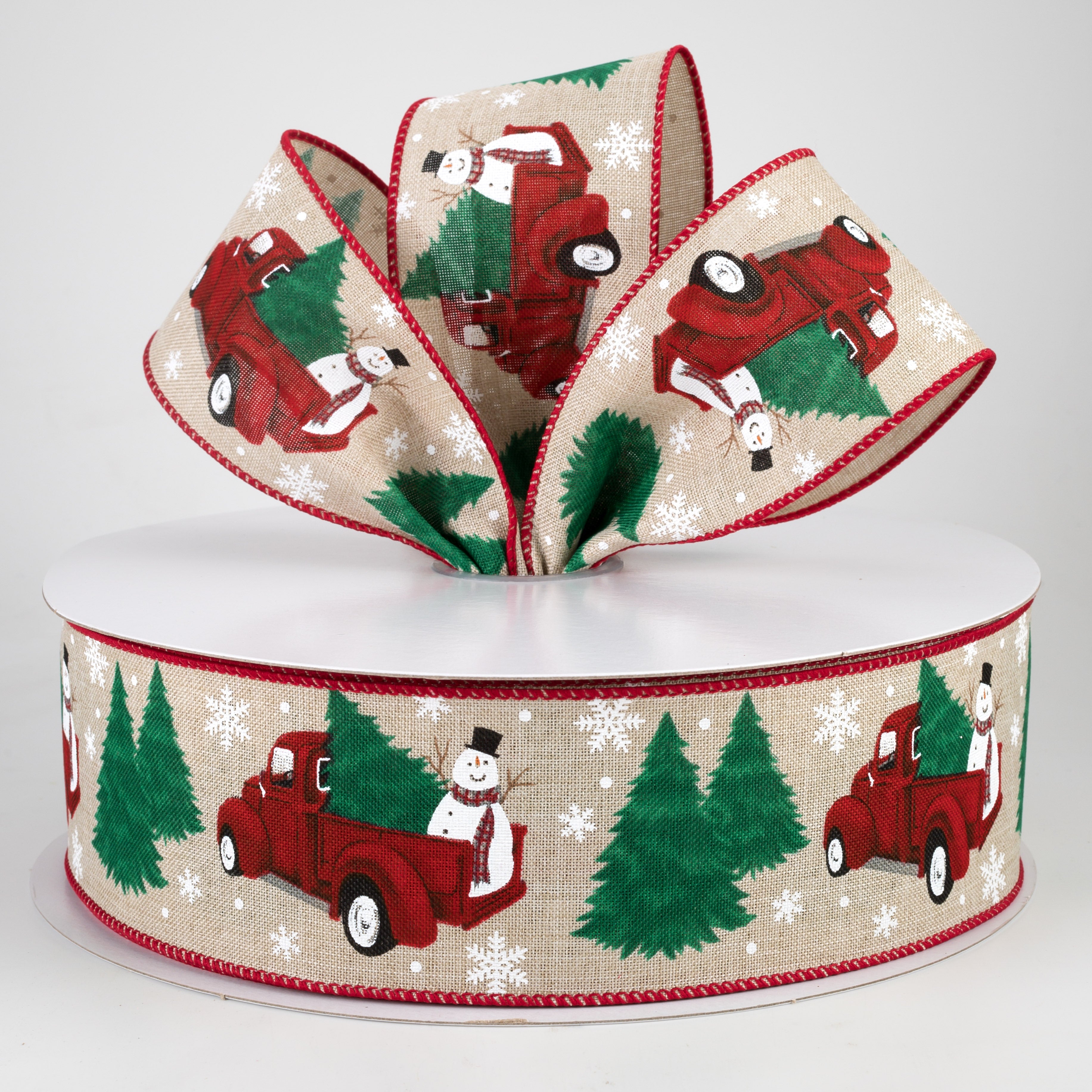 2.5" Vintage Truck With Snowman Ribbon: Natural (50 Yards) Lifestyle Photo