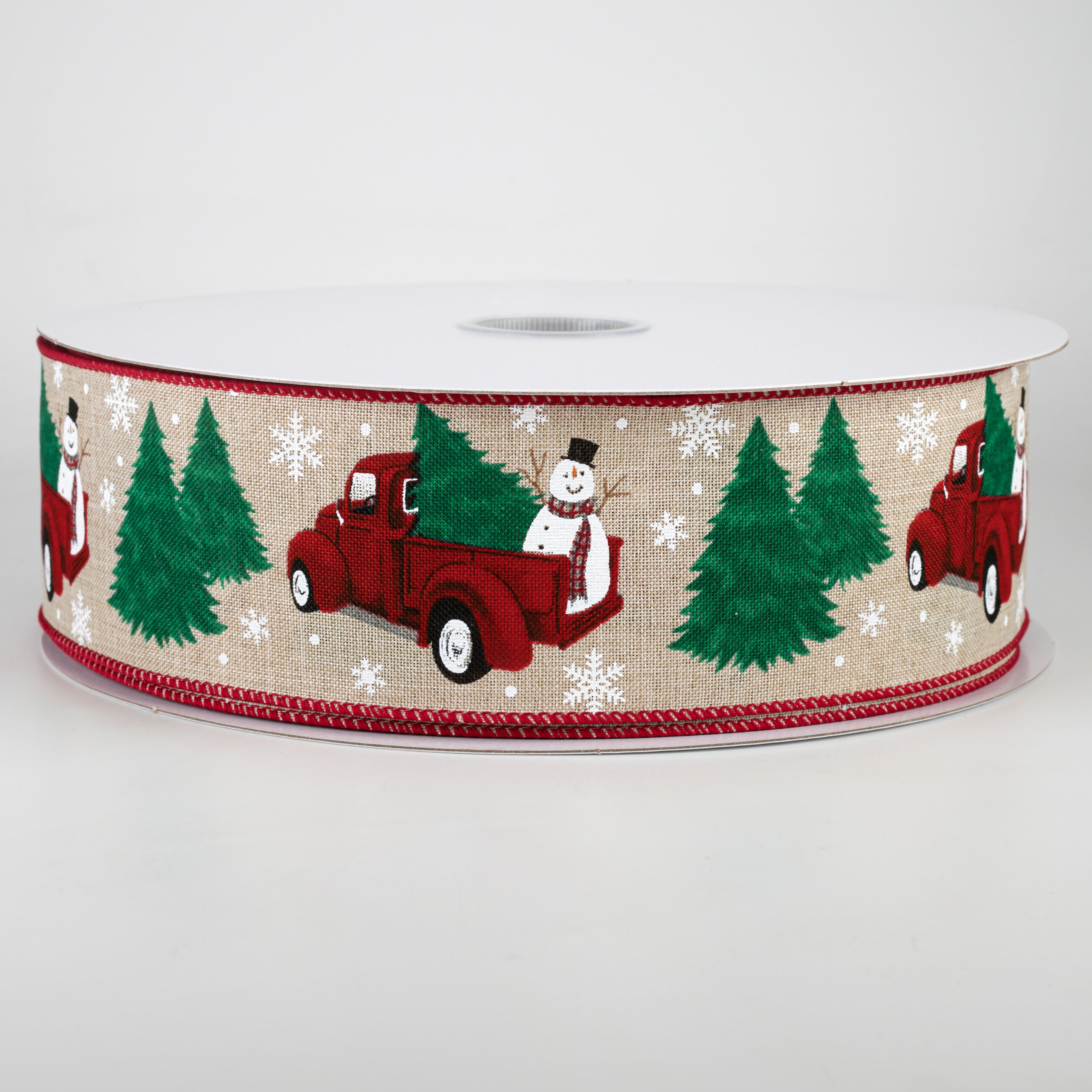 2.5" Vintage Truck With Snowman Ribbon: Natural (50 Yards)