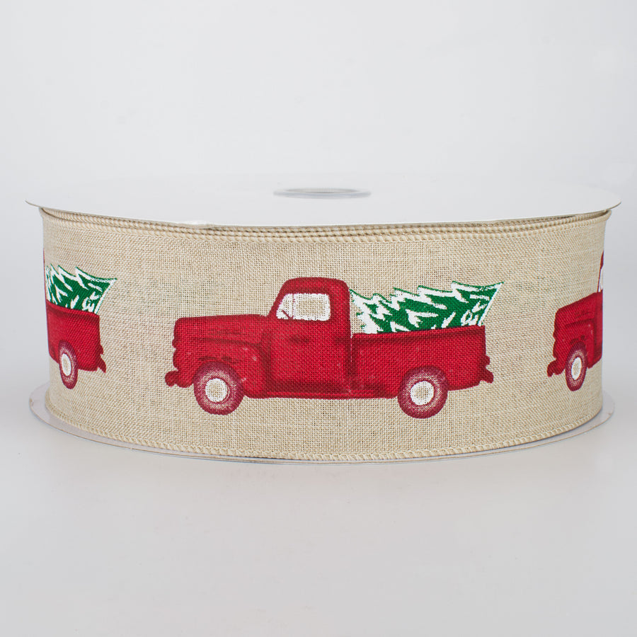 2.5" Vintage Truck With Tree Ribbon: Light Natural (50 Yards)