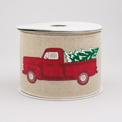 2.5" Vintage Truck with Tree Ribbon: Light Natural (10 Yards)