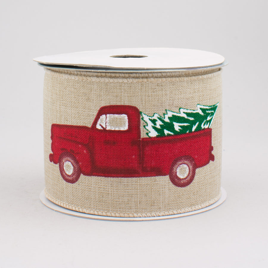 2.5" Vintage Truck with Tree Ribbon: Light Natural (10 Yards)