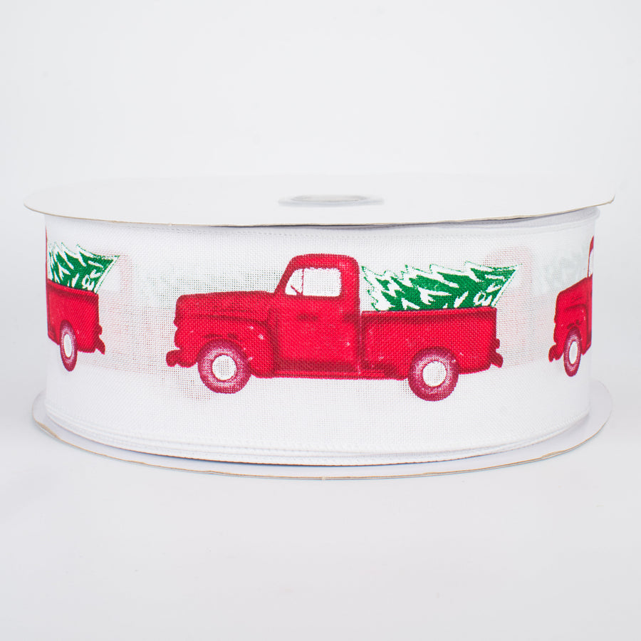 2.5" Vintage Truck With Tree Ribbon: White (50 Yards)