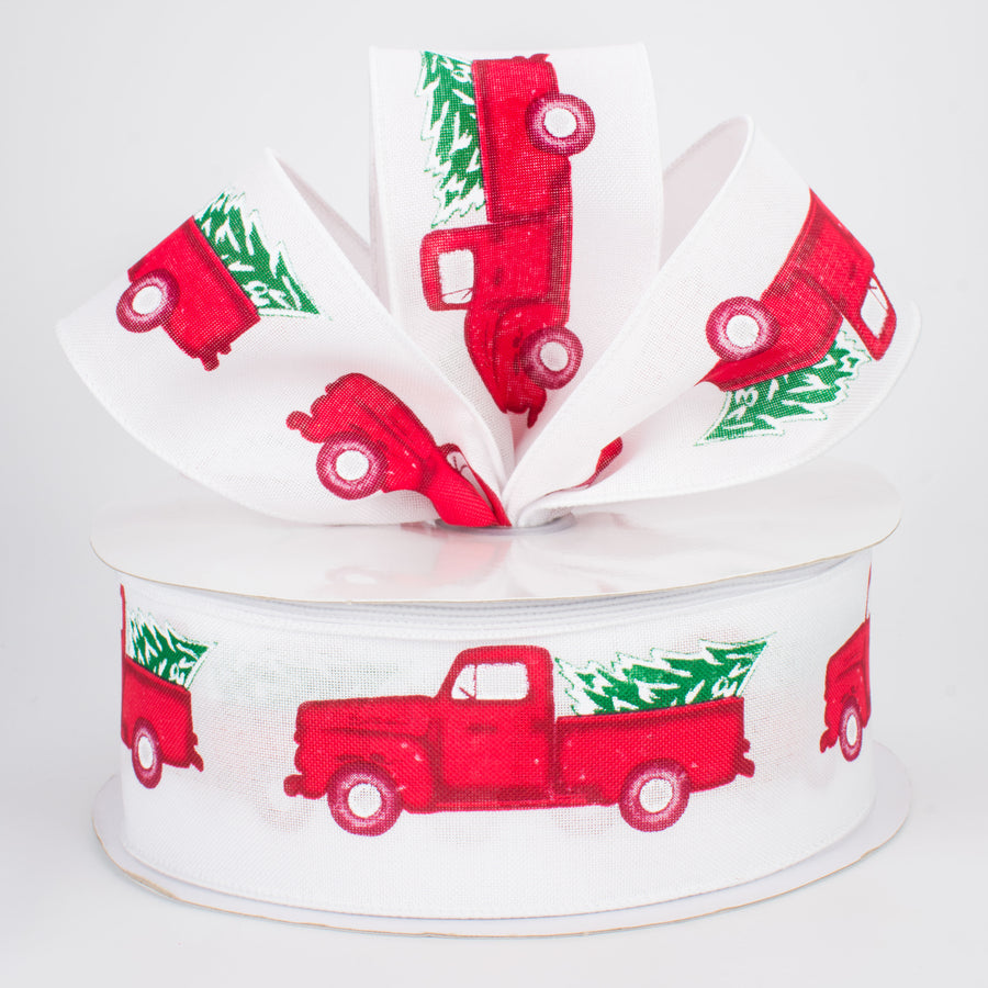2.5" Vintage Truck With Tree Ribbon: White (50 Yards) Lifestyle Photo