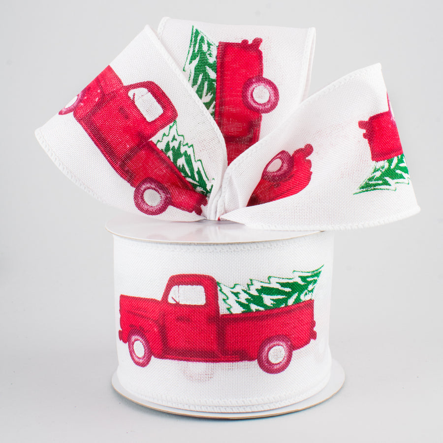 2.5" Vintage Truck With Tree Ribbon: White (10 Yards) Lifestyle Photo