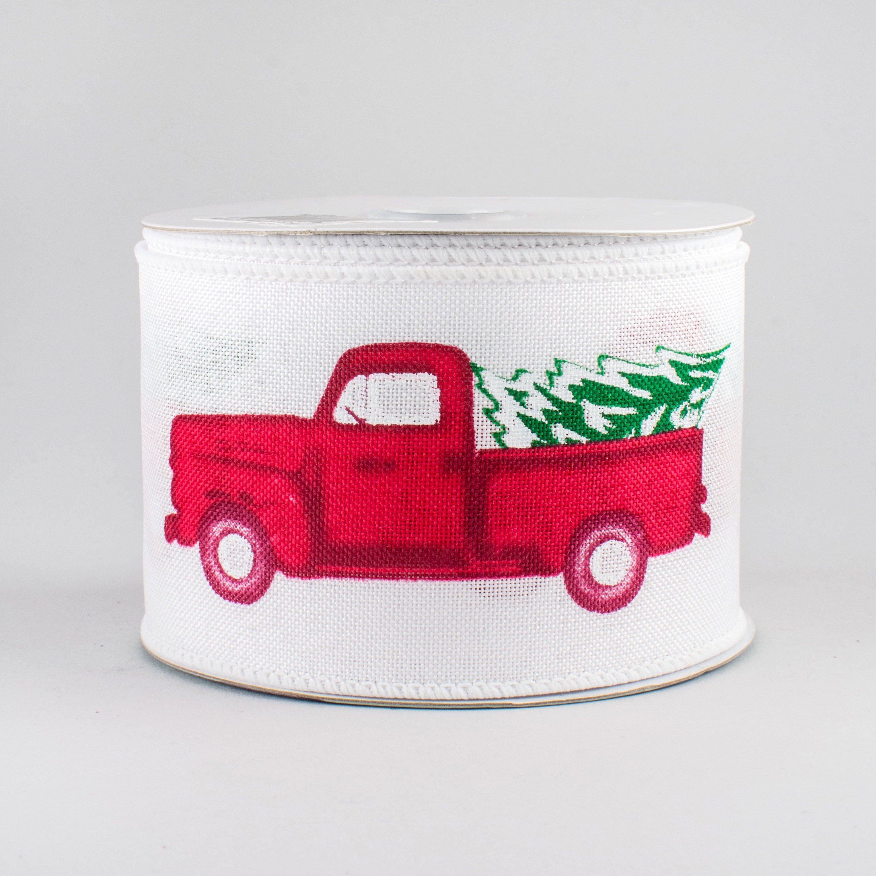 2.5" Vintage Truck With Tree Ribbon: White (10 Yards)