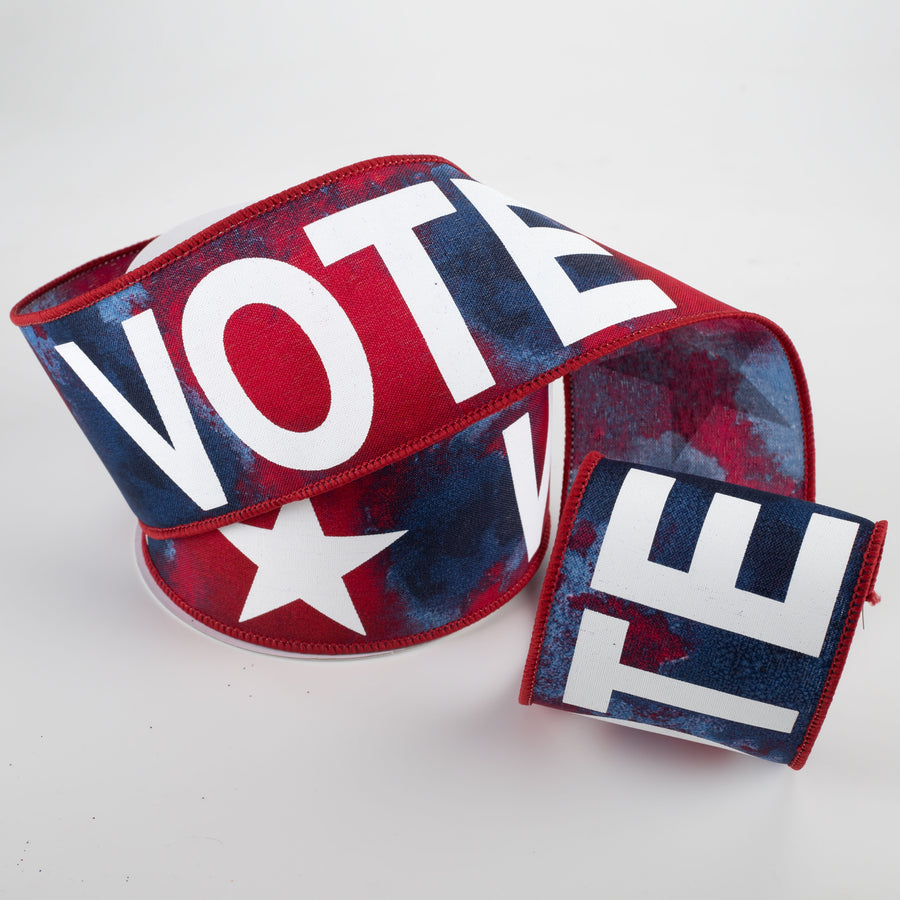 2.5" Vote Ribbon: Red & Blue Watercolor Blend (10 Yards) Lifestyle Photo