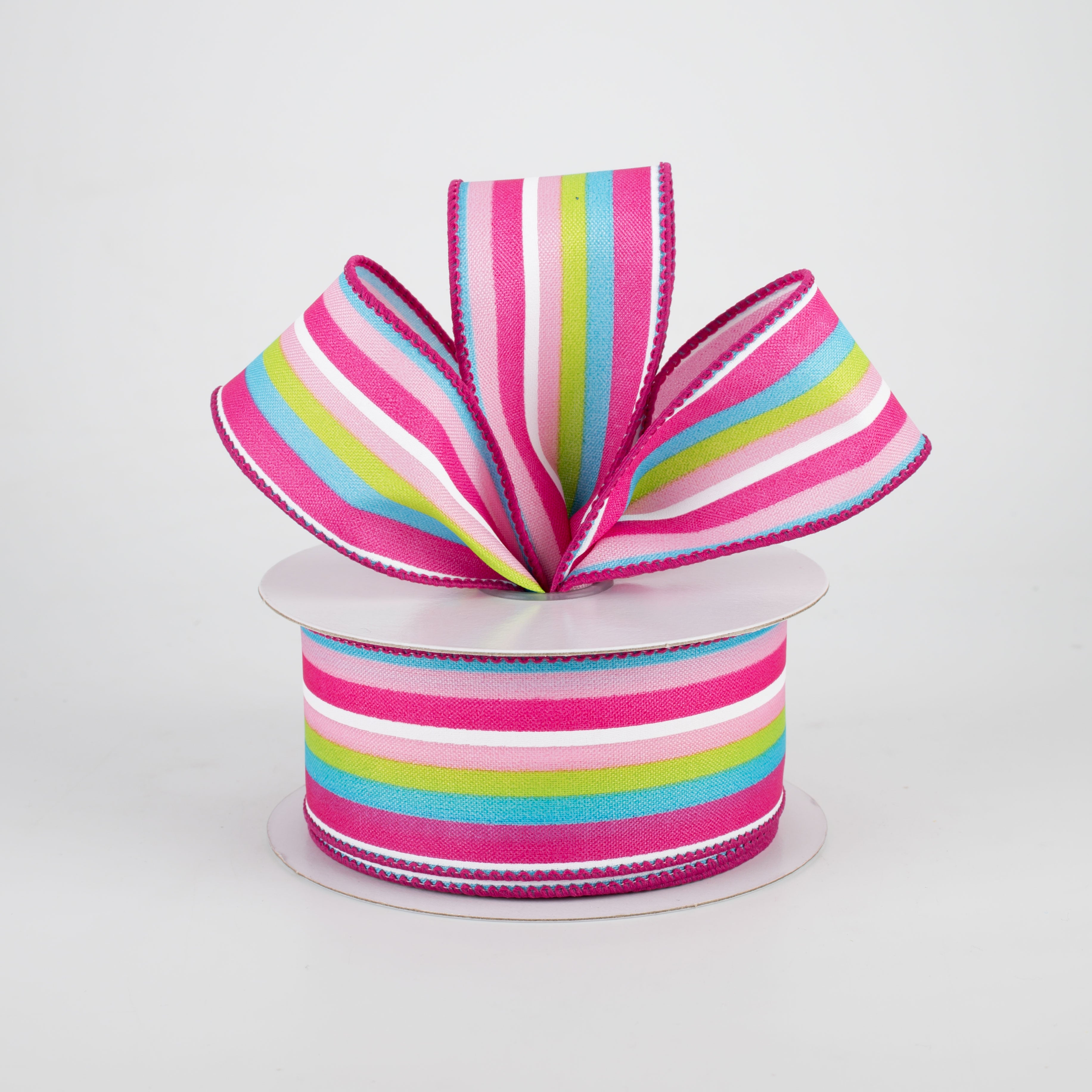 1.5" Walla Stripes Ribbon: Pink, Blue, Green (10 Yards) Lifestyle Photo