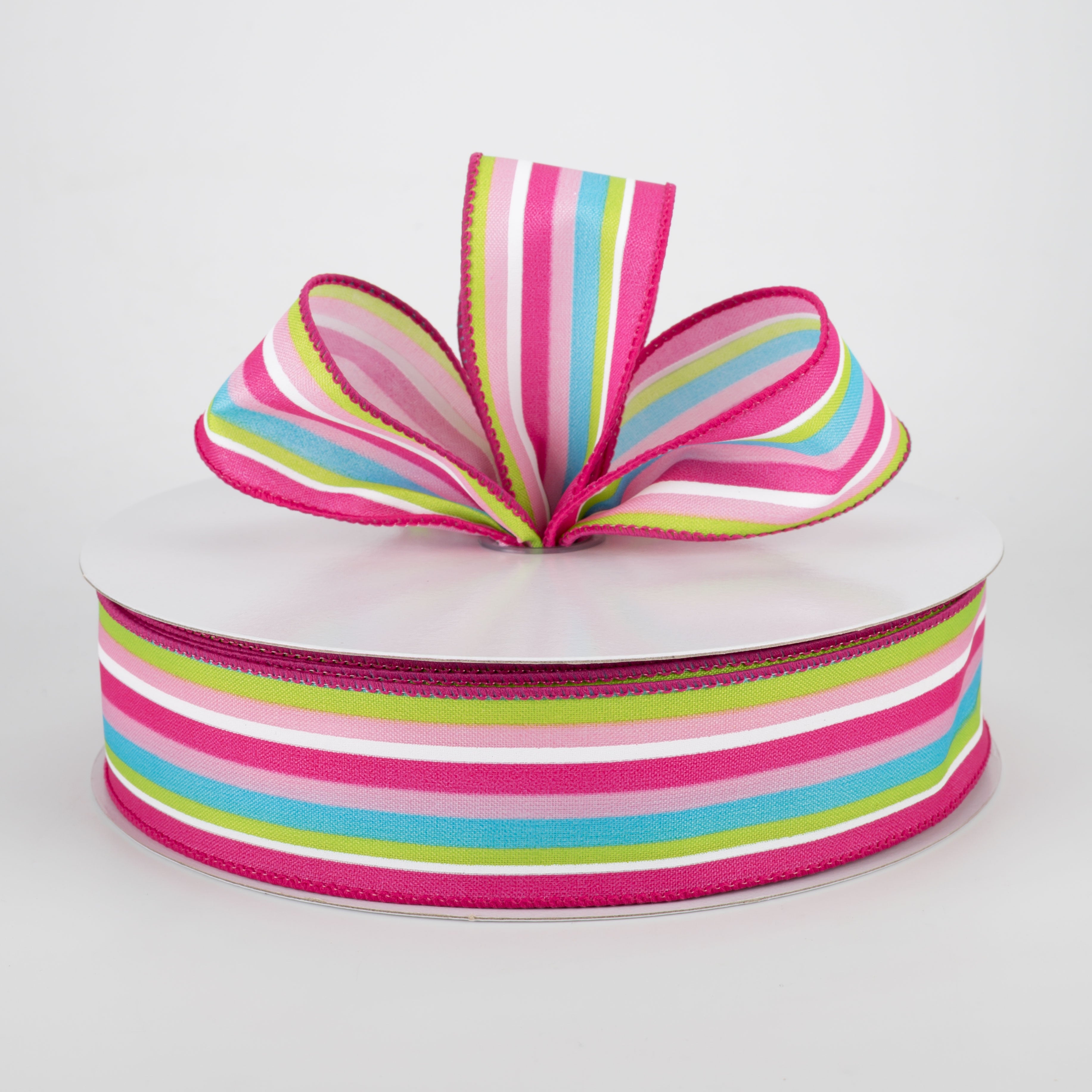 1.5" Walla Stripes Ribbon: Pink, Blue, Green (50 Yards) Lifestyle Photo