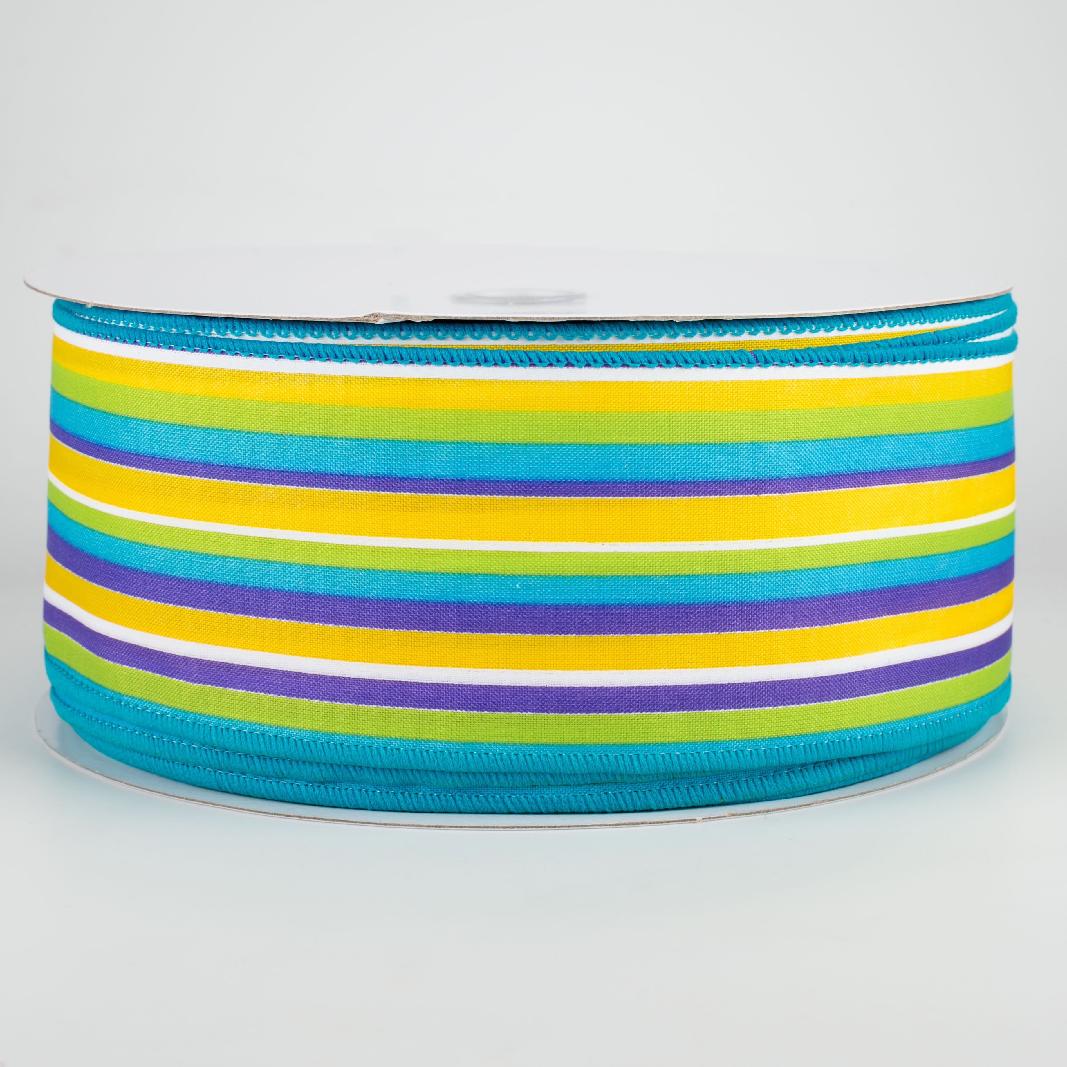 2.5" Walla Stripes Ribbon: Purple, Lime, Yellow, Turquoise (50 Yards) Item Number: 841-40-013