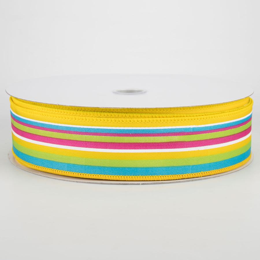 1.5" Walla Stripes Ribbon: Yellow, Fuchsia, Lime, Turquoise (50 Yards) Item Number: 841-09-011