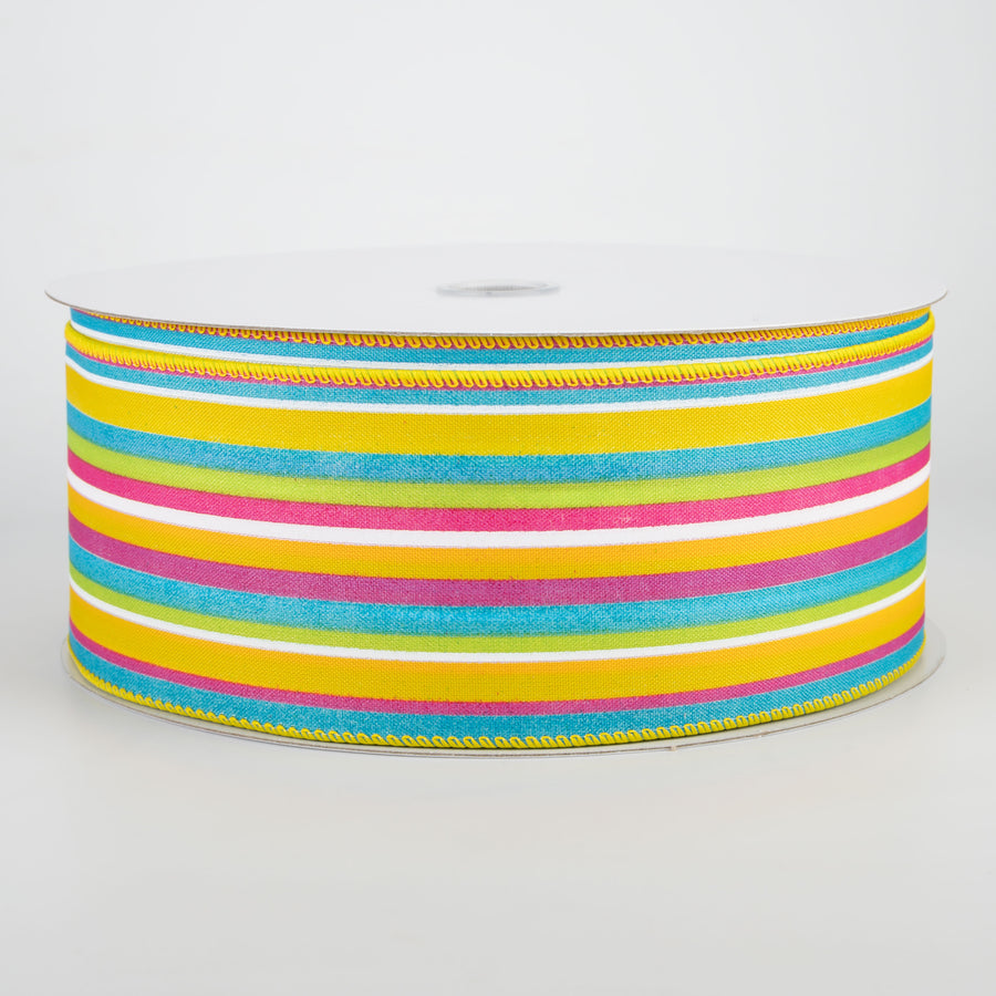 2.5" Walla Stripes Ribbon: Yellow, Fuchsia, Lime, Turquoise (50 Yards) Item Number: 841-40-011