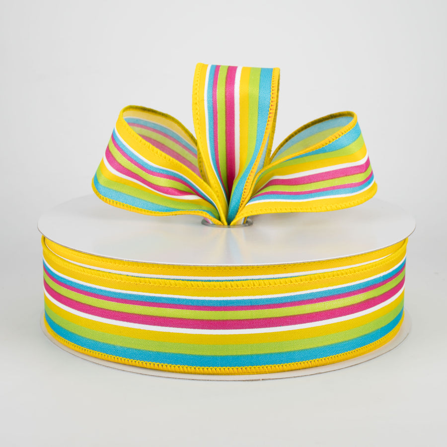 1.5" Walla Stripes Ribbon: Yellow, Fuchsia, Lime, Turquoise (50 Yards) Lifestyle Photo