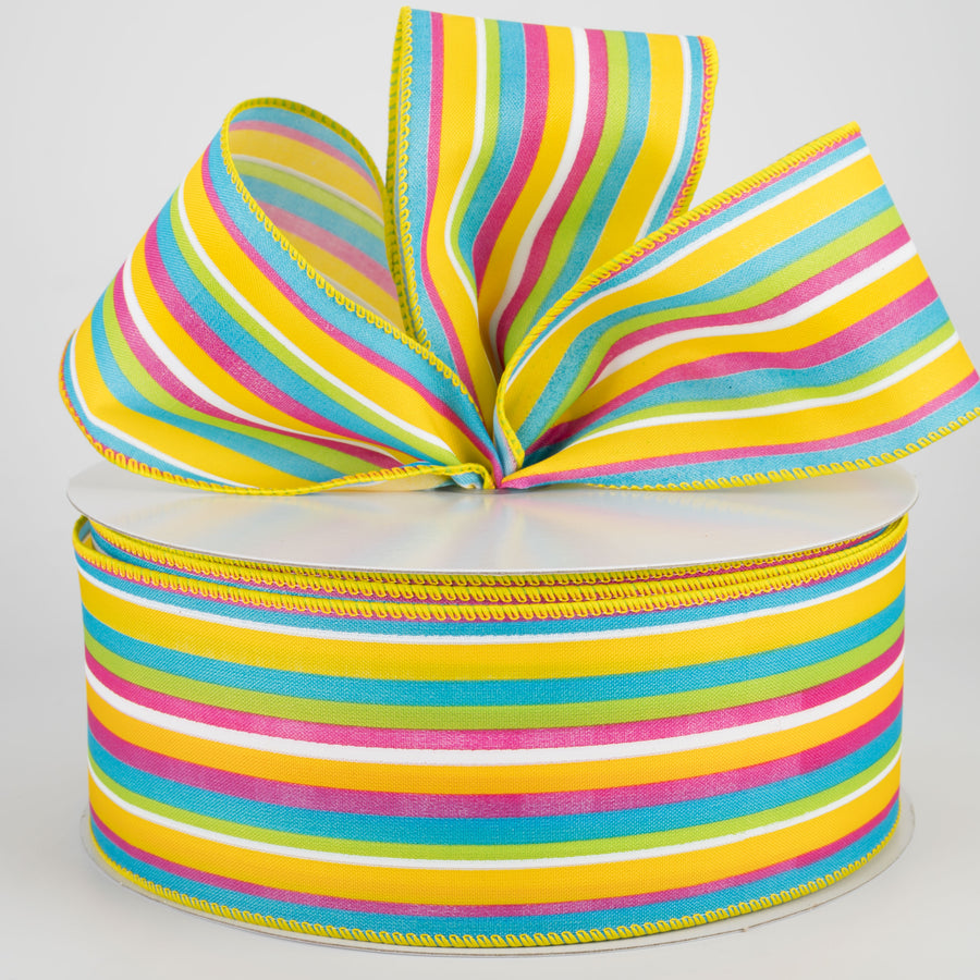 2.5" Walla Stripes Ribbon: Yellow, Fuchsia, Lime, Turquoise (50 Yards) Lifestyle Photo