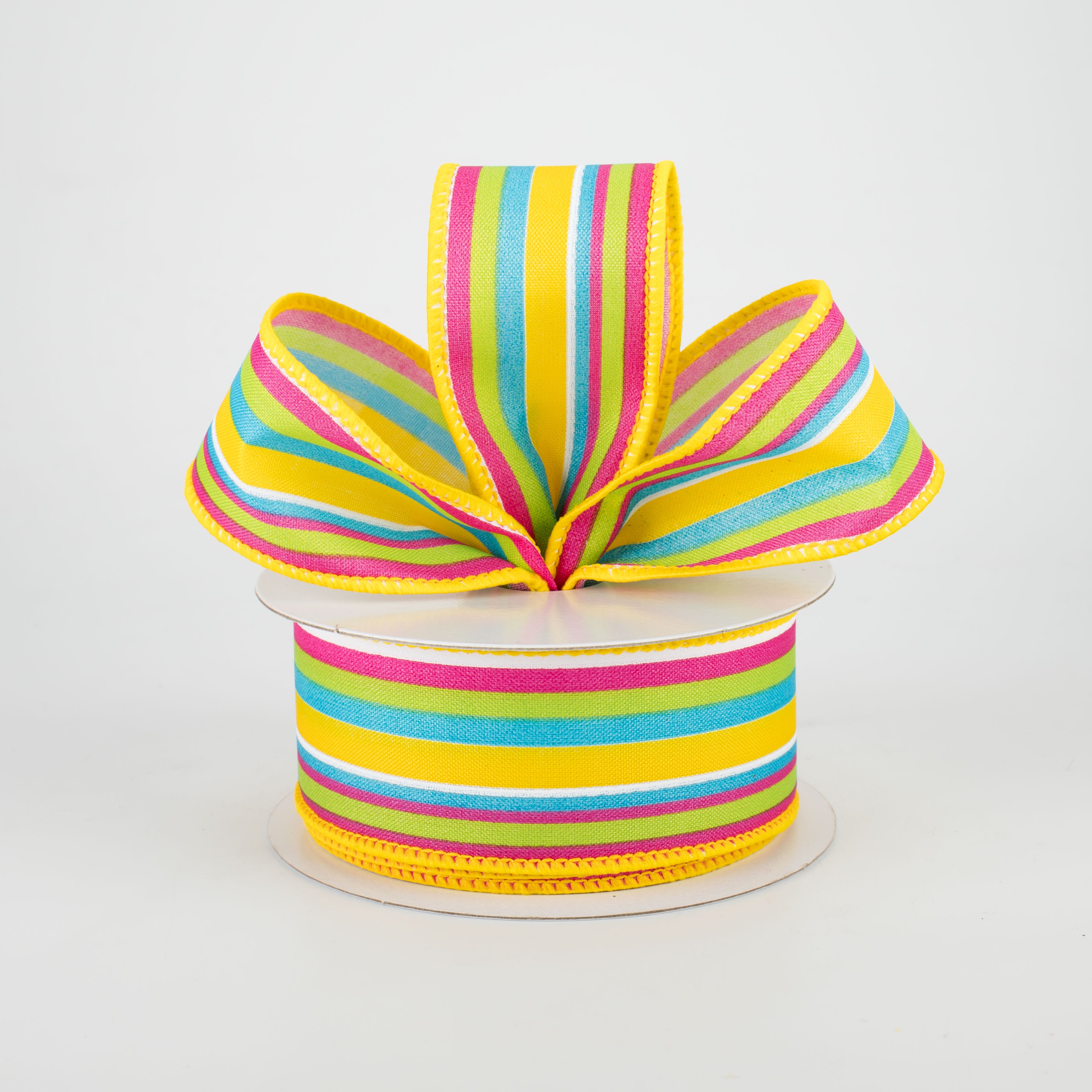 1.5" Walla Stripes Ribbon: Yellow, Fuchsia, Lime, Turquoise (10 Yards) Lifestyle Photo