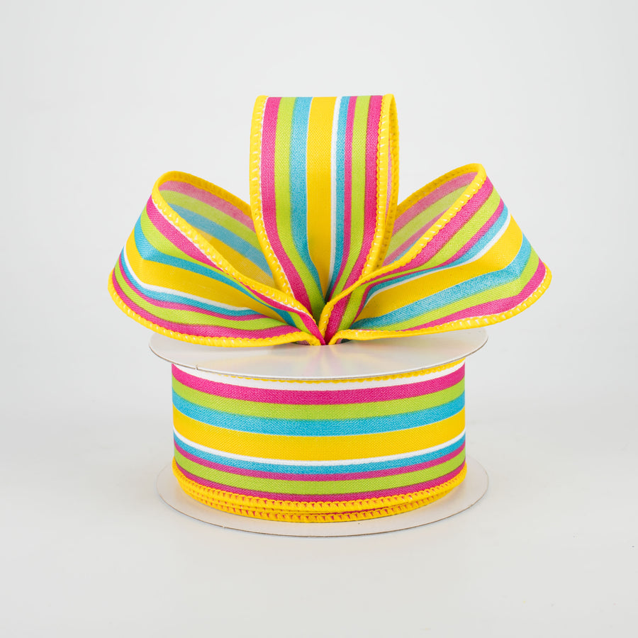 1.5" Walla Stripes Ribbon: Yellow, Fuchsia, Lime, Turquoise (10 Yards) Lifestyle Photo