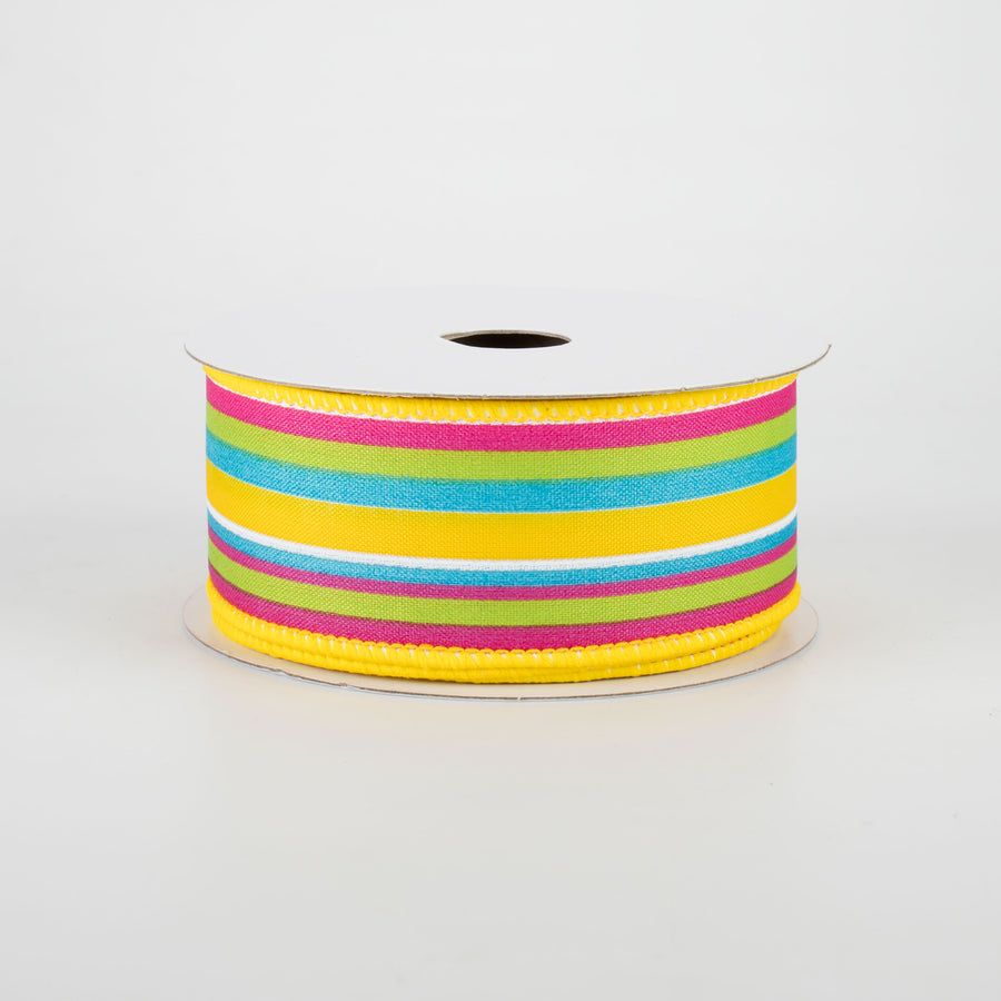 1.5" Walla Stripes Ribbon: Yellow, Fuchsia, Lime, Turquoise (10 Yards)