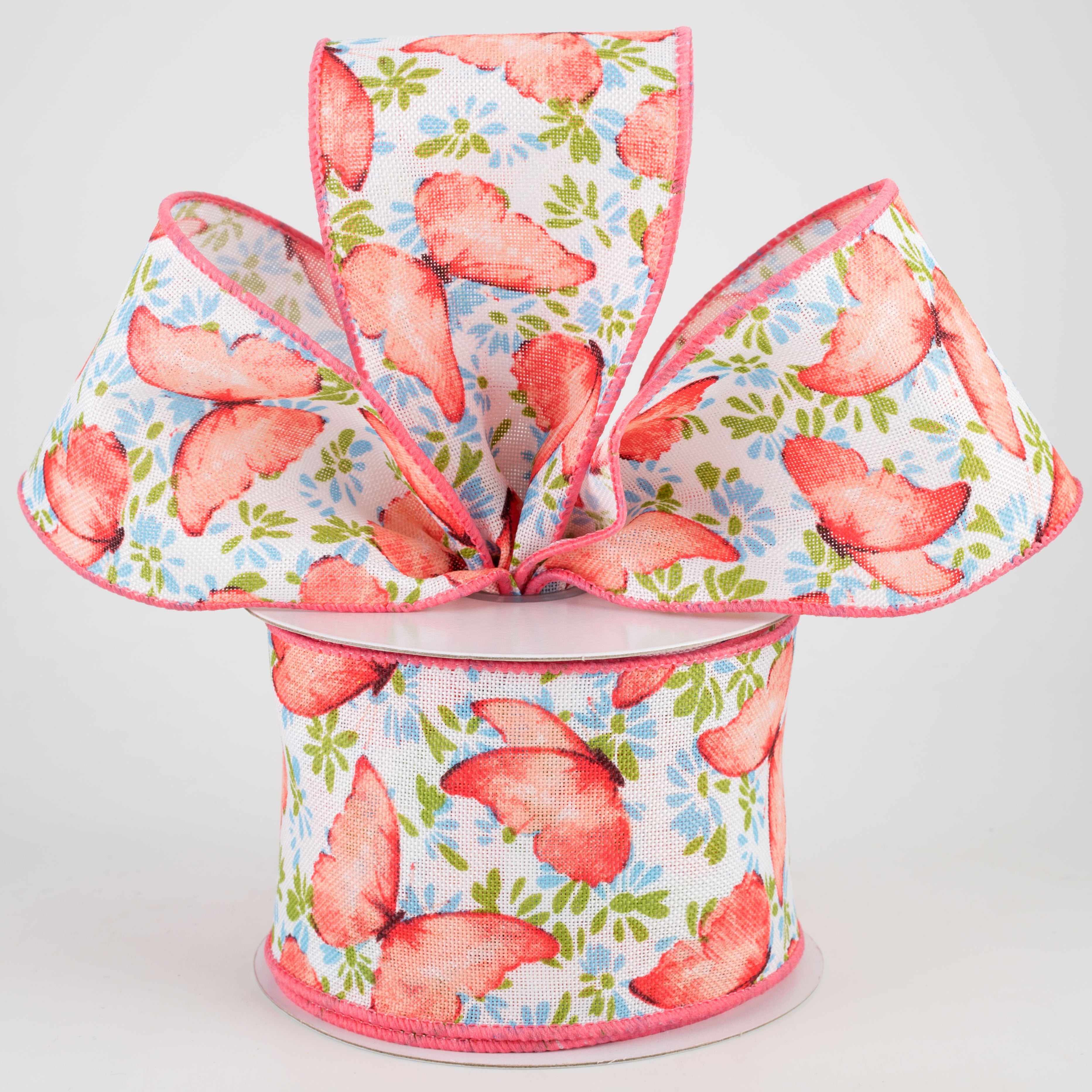 2.5" Watercolor Butterflies Ribbon: Coral (10 Yards) Lifestyle Photo
