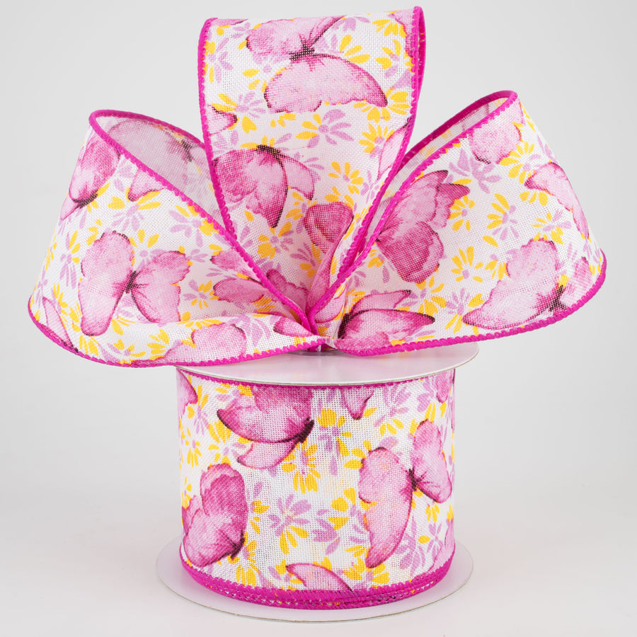 2.5" Watercolor Butterflies Ribbon: Pink (10 Yards) Lifestyle Photo