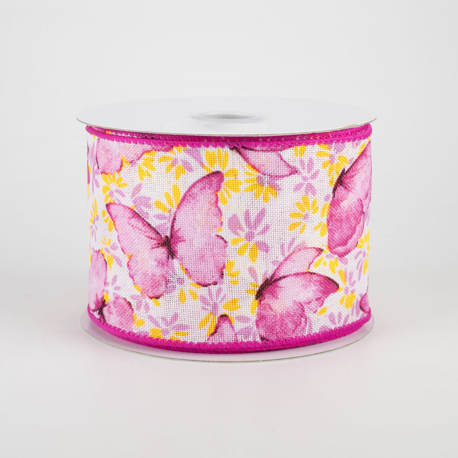 2.5" Watercolor Butterflies Ribbon: Pink (10 Yards)