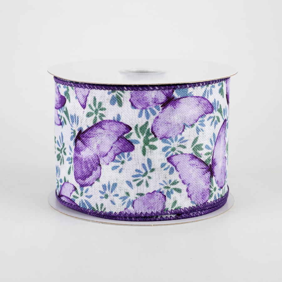 2.5" Watercolor Butterflies Ribbon: Purple (10 Yards)
