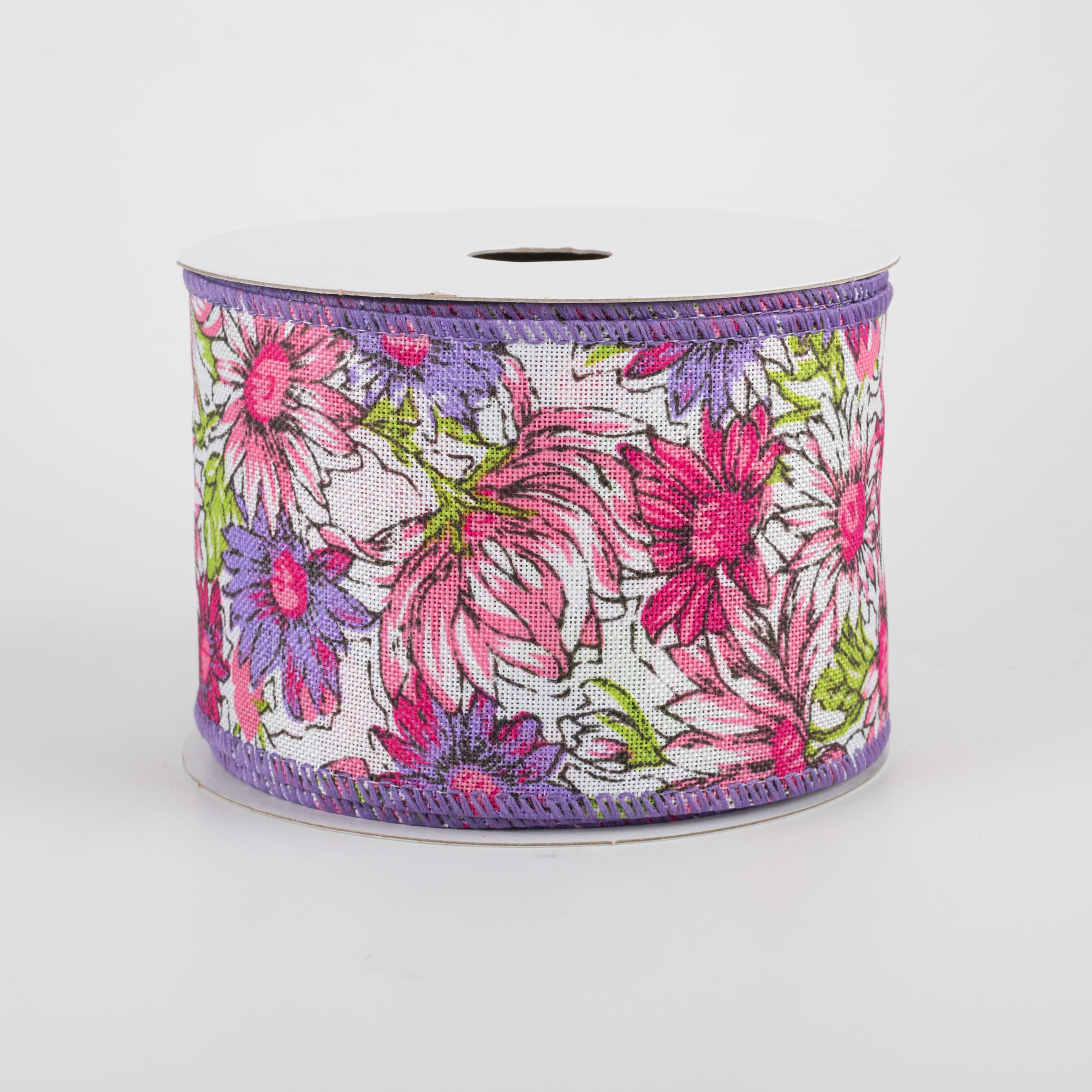 2.5" Watercolor Daisies Ribbon: Pink & Purple (10 Yards) Item Number: 41119-40-48